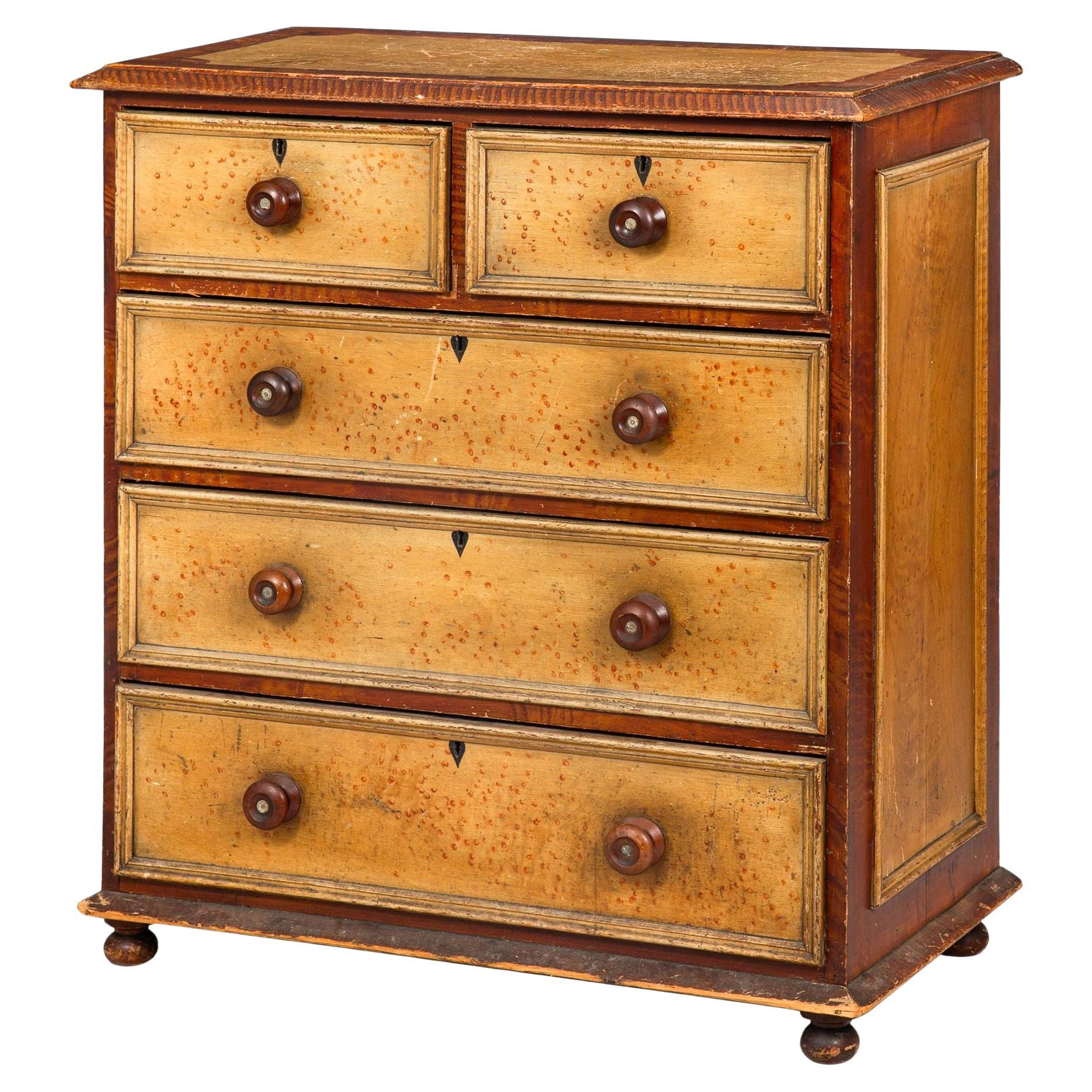 Circa 1850s English Grain-Painted Antique Chest of Drawers Dresser