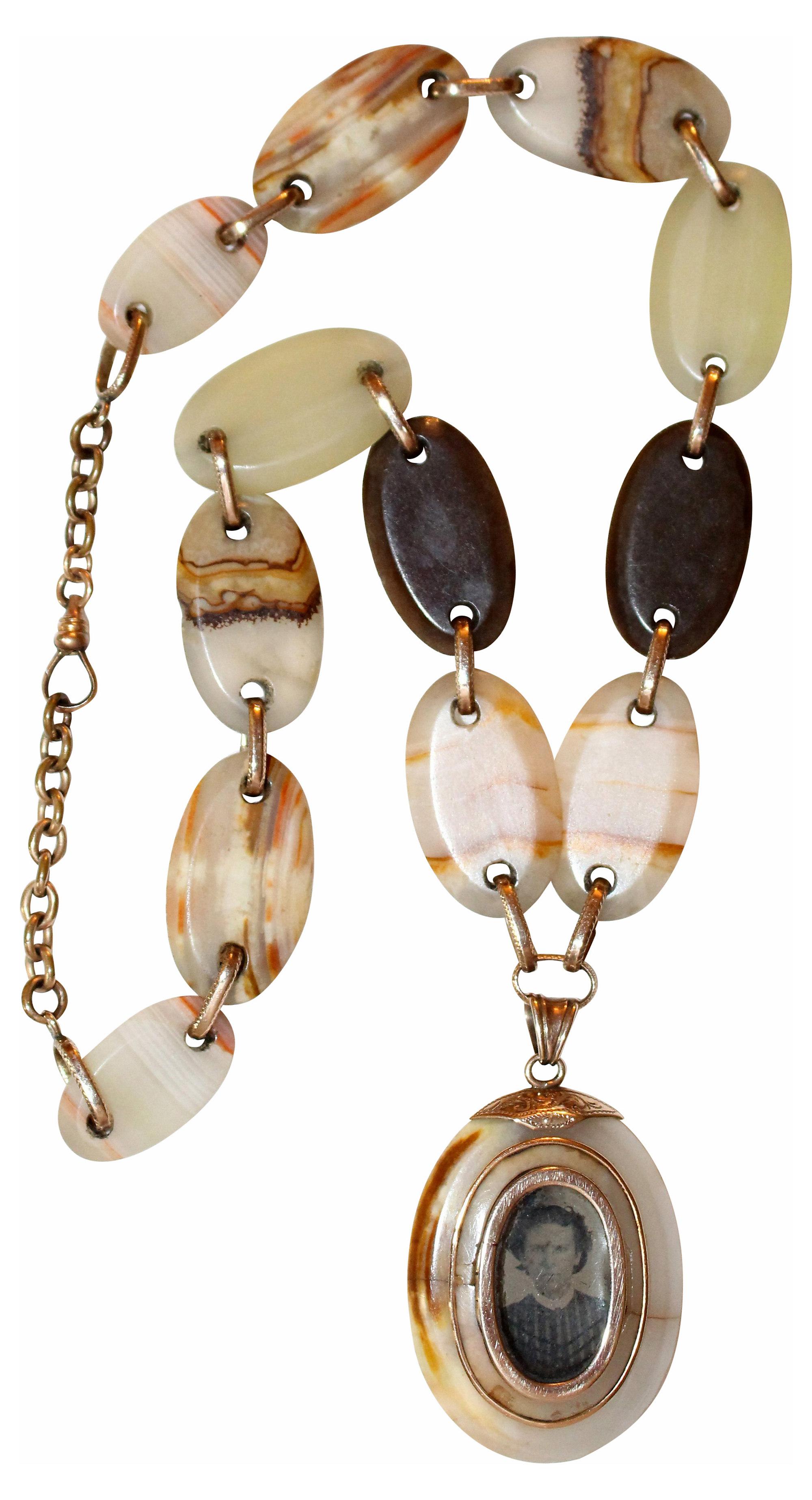 Women's Circa 1850s Victorian Agate Necklace With Locket