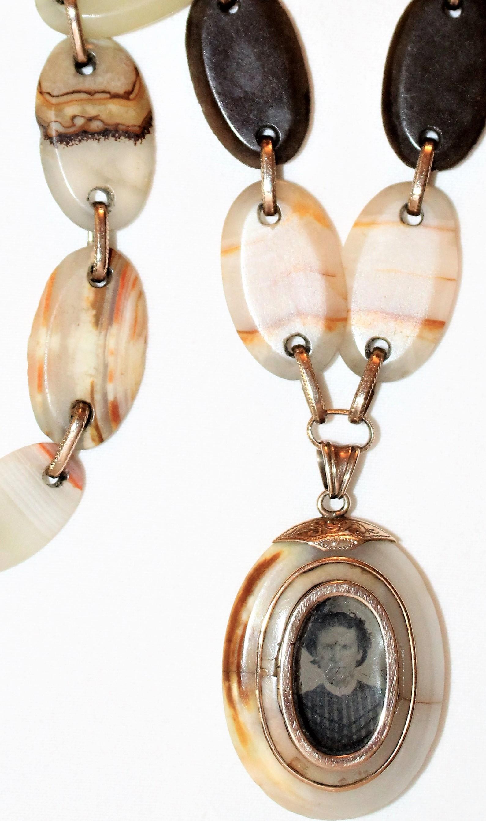 Circa 1850s Victorian Agate Necklace With Locket 1