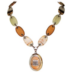 Circa 1850s Victorian Agate Necklace With Locket