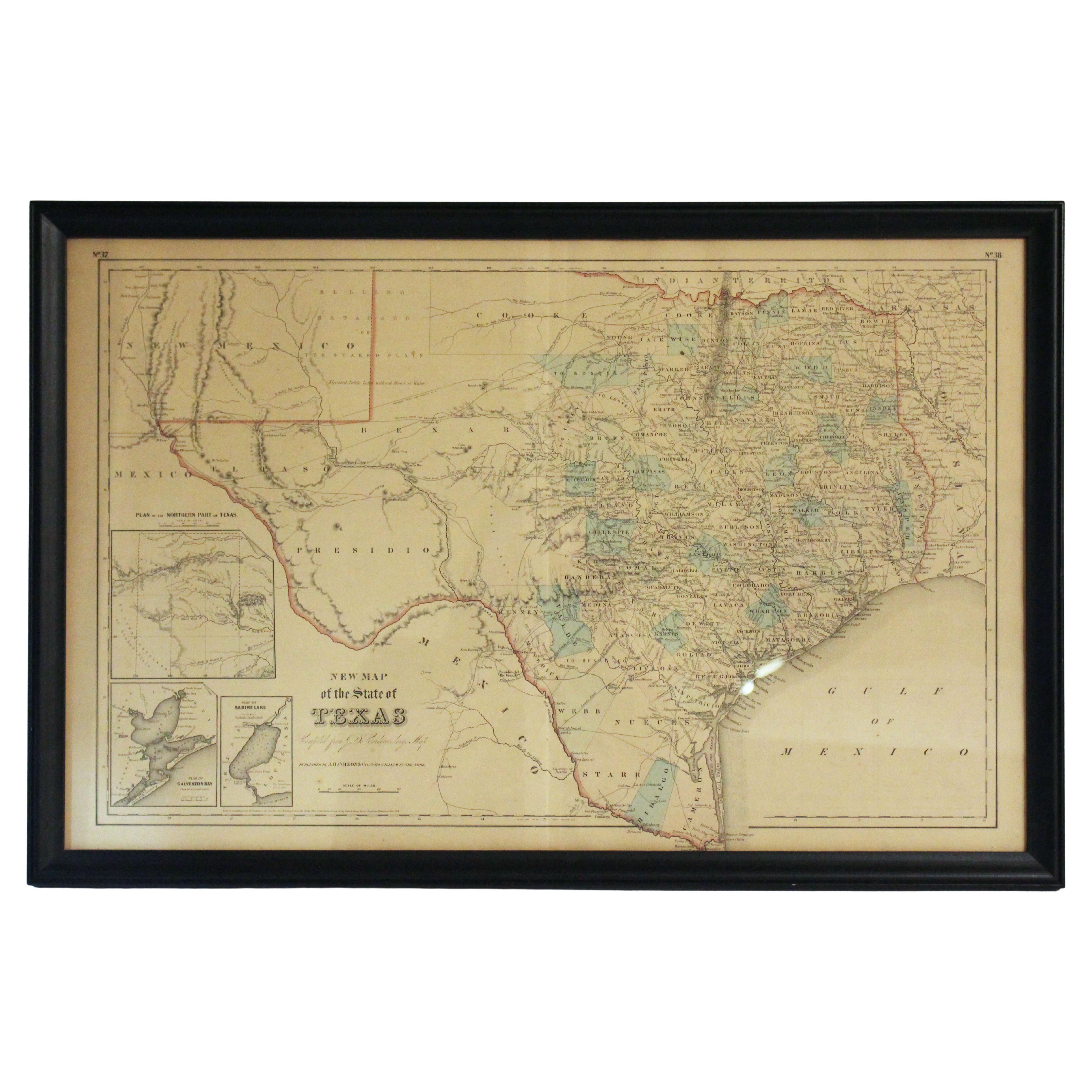 Circa 1853 "New Map of the State of Texas" in Frame