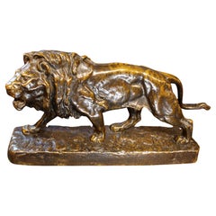 Circa 1855-1890 French Animalier Bronze of a Stalking Lion by Louis Vidal