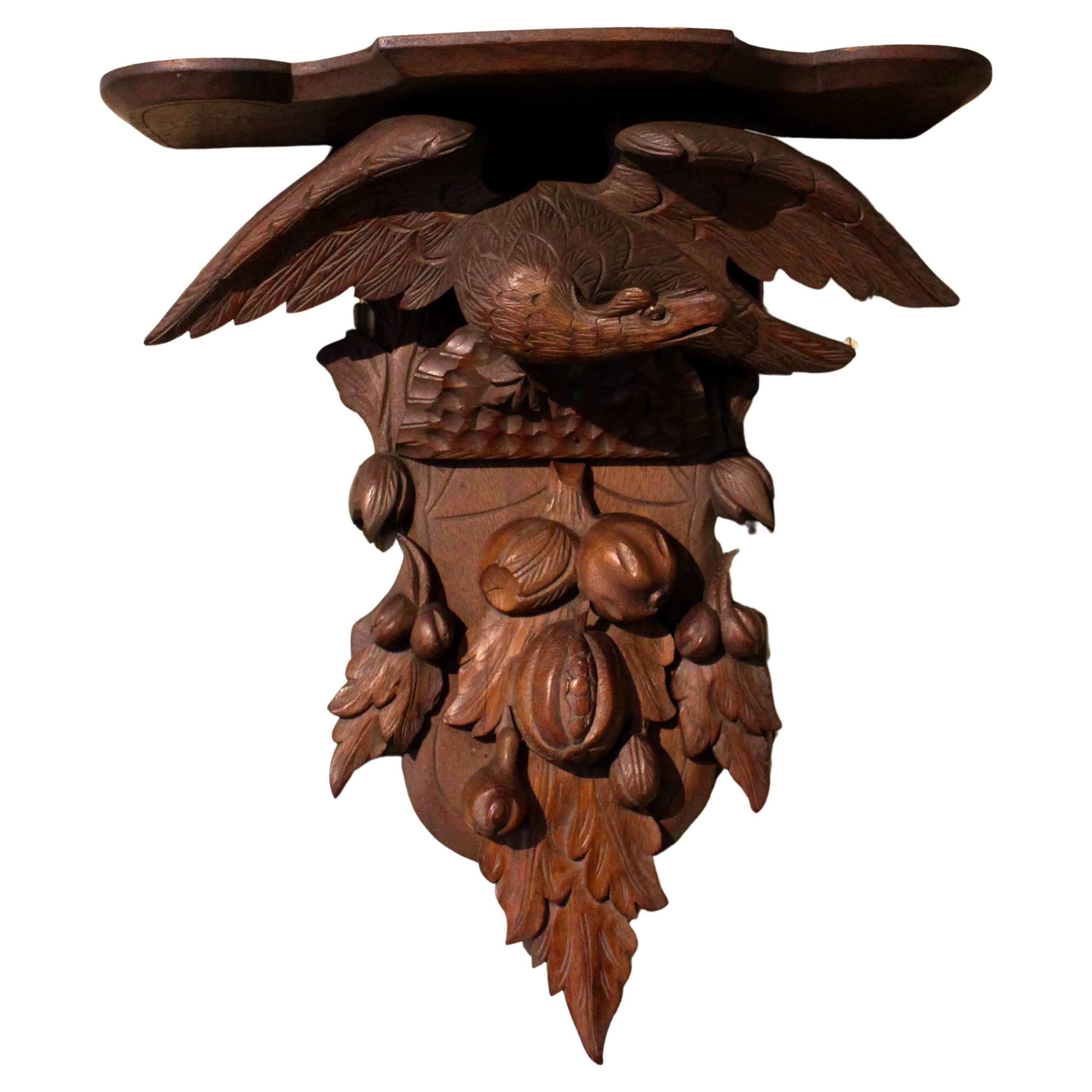 Circa 1860-1880 Black Forest Carved Eagle Wall Shelf For Sale