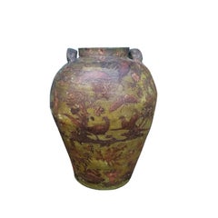 circa 1860-1880 English Decalcomania Terracotta Jar, Probably