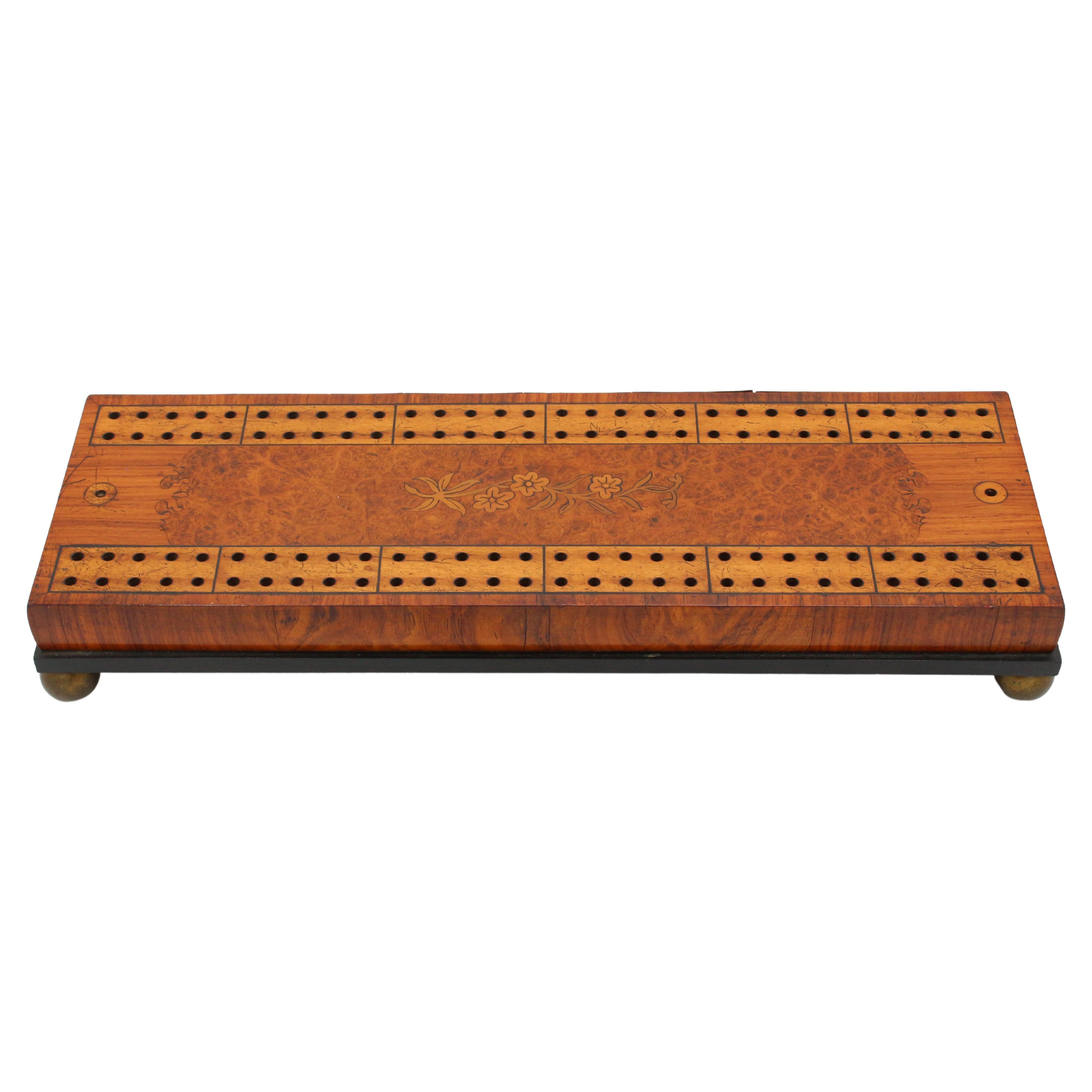 Circa 1860-80 English Marquetry Inlaid Cribbage Board For Sale