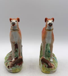 Circa 1860-80 English Staffordshire Pair of Standing Whippets