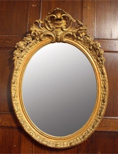 Circa 1860-80 French Grand Oval Carved Giltwood Mirror
