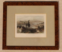 Circa 1860-80 hand colored steel engraving of Istanbul "The Arsenal from Pera" b