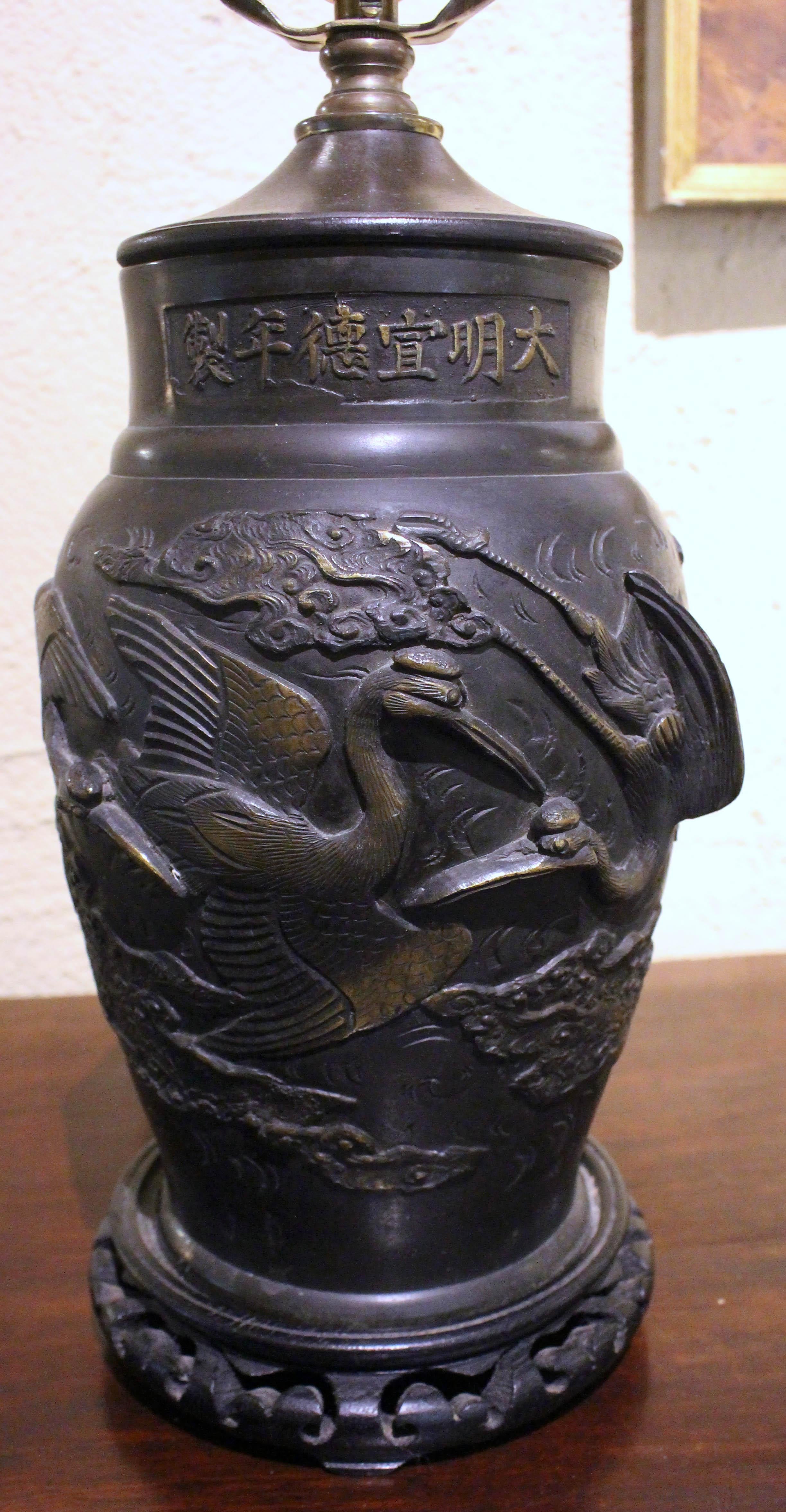19th Century Circa 1860-80 Meiji Parcel Gilt Bronze Vase, Now as a Lamp, Japanese