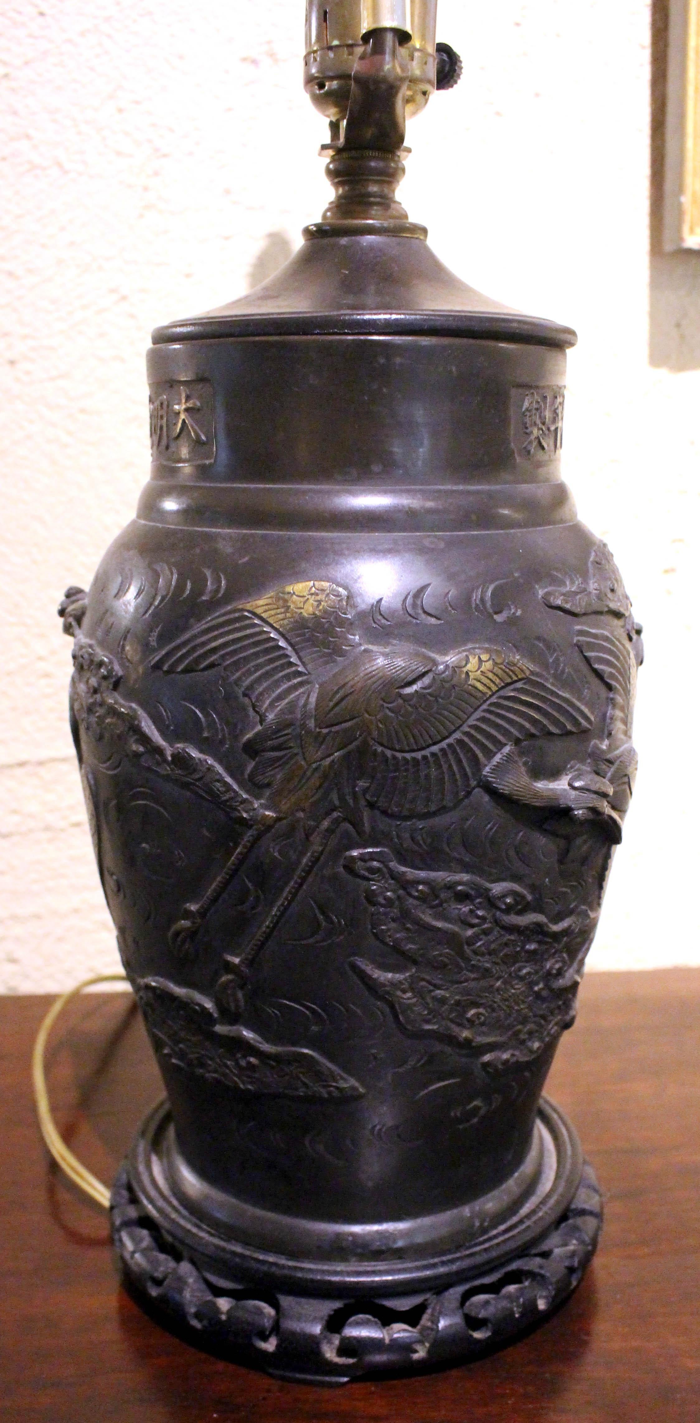 Circa 1860-80 Meiji Parcel Gilt Bronze Vase, Now as a Lamp, Japanese 1