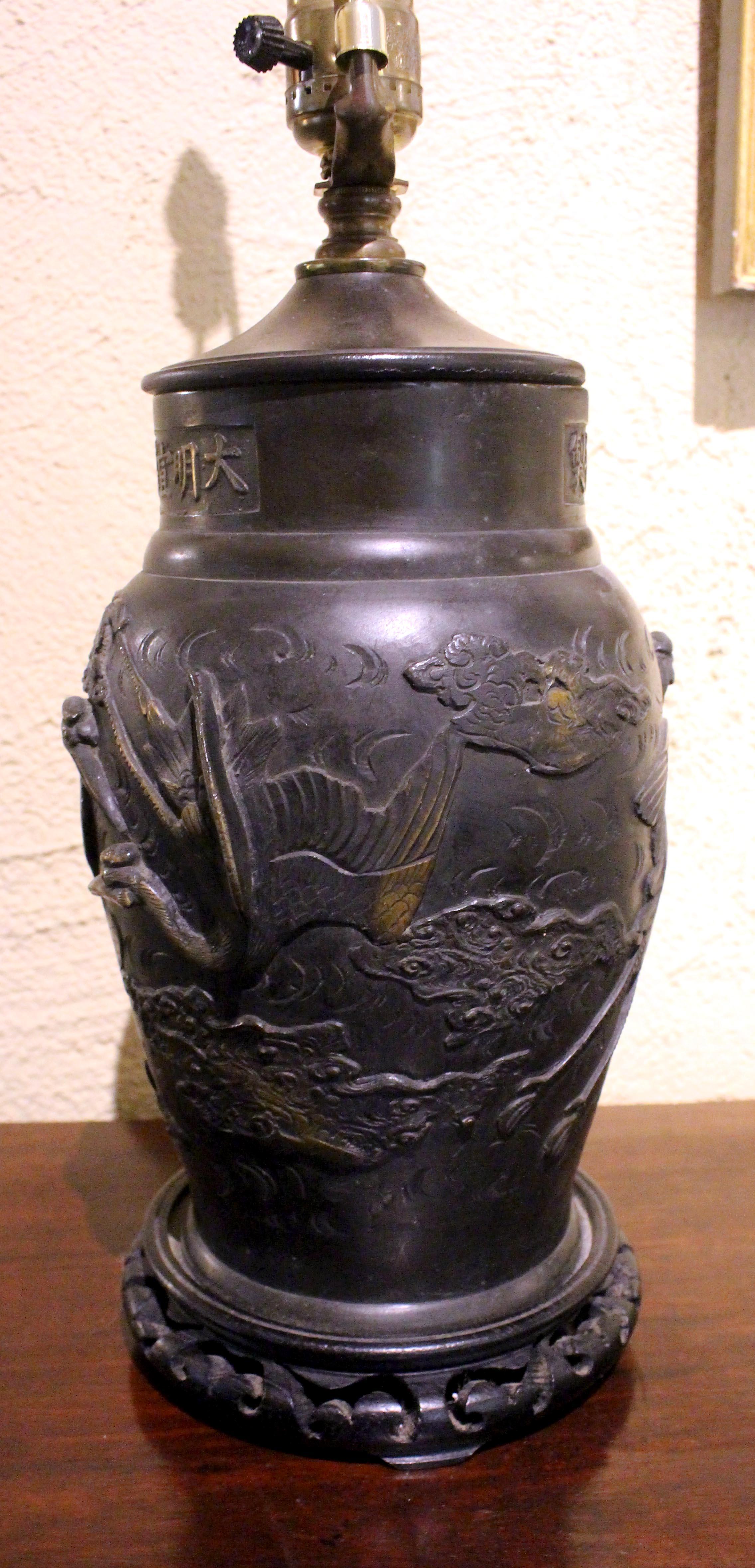 Circa 1860-80 Meiji Parcel Gilt Bronze Vase, Now as a Lamp, Japanese 3