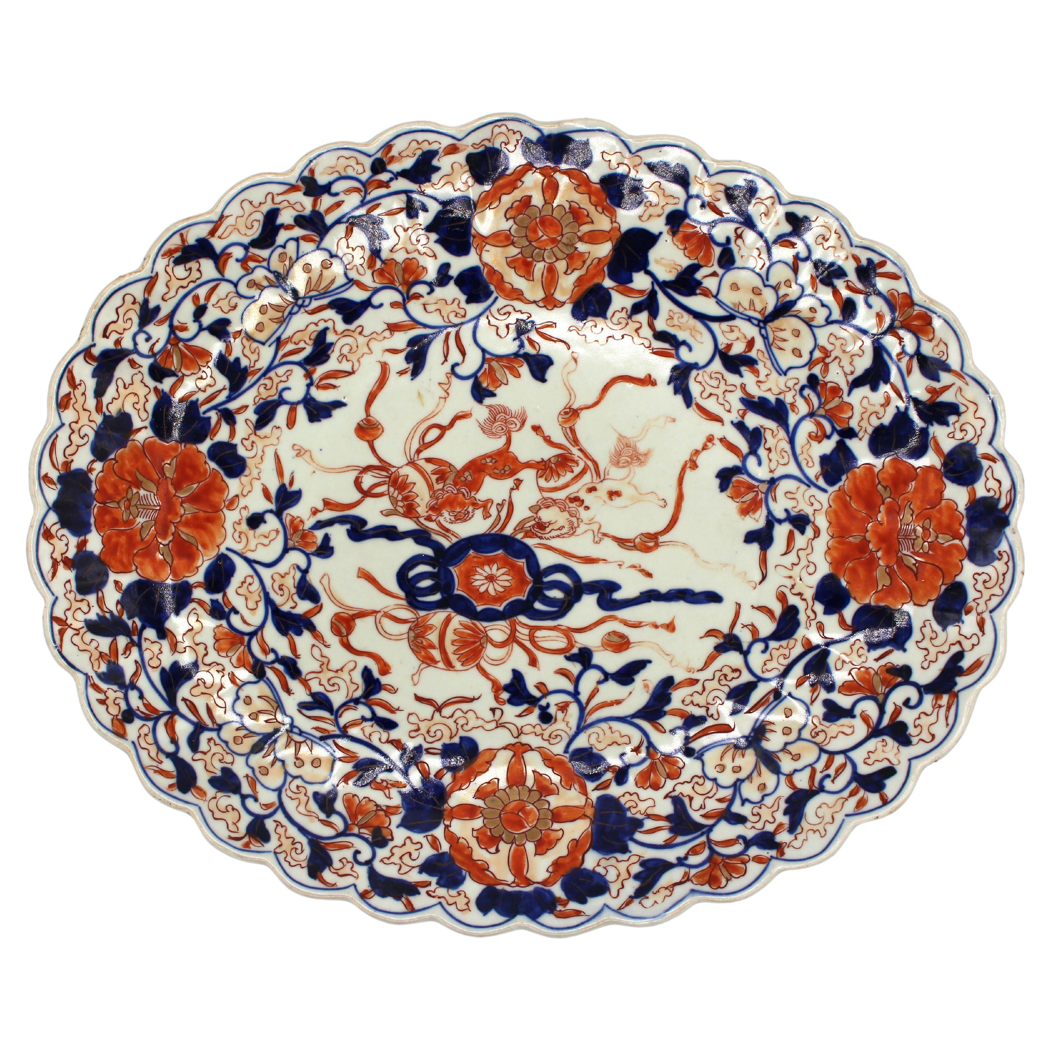 Circa 1860-80 Oval Scalloped Imari Platter, Japanese For Sale