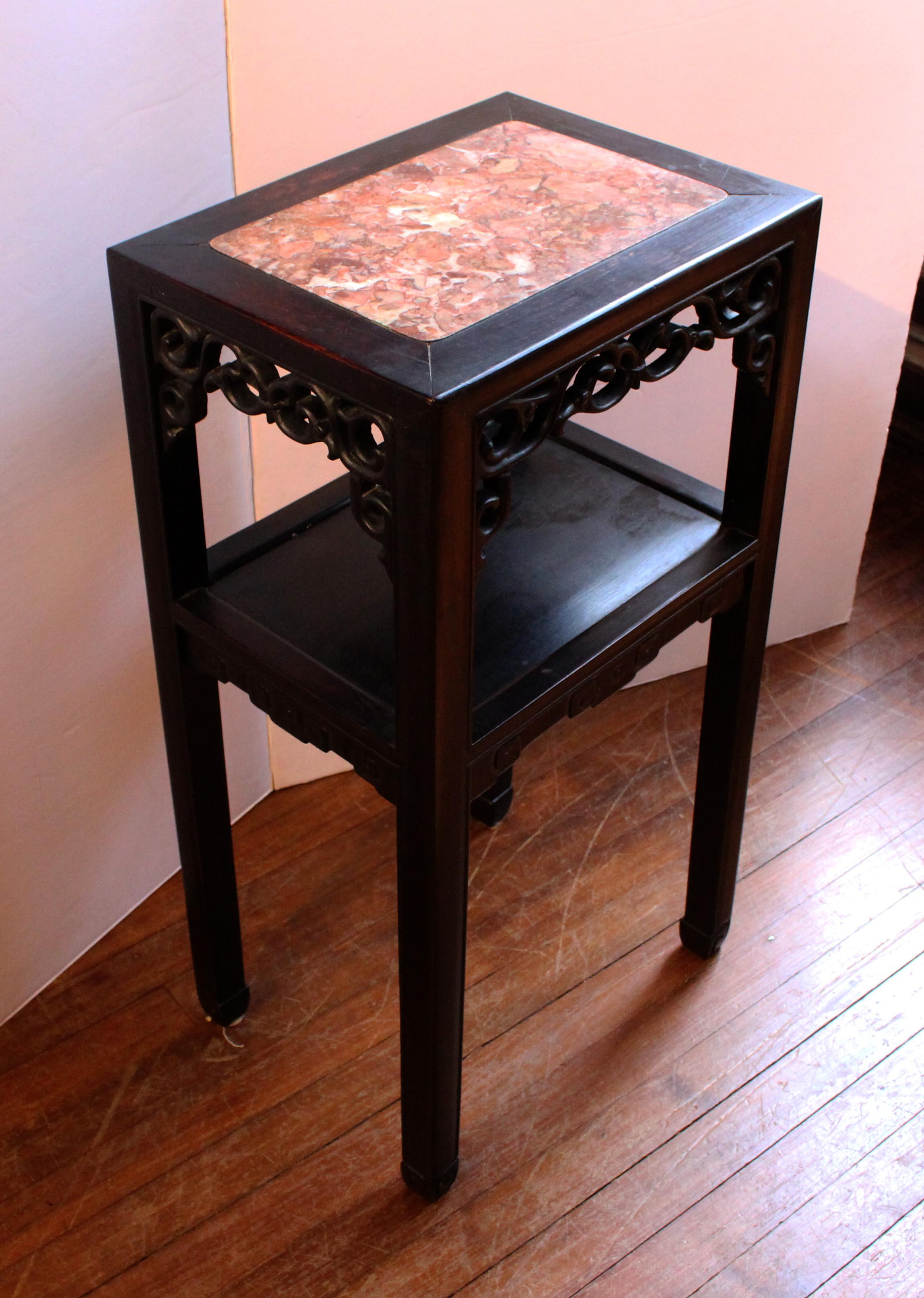 Chinese Circa 1860-80 Qing Dynasty Wood & Marble Table