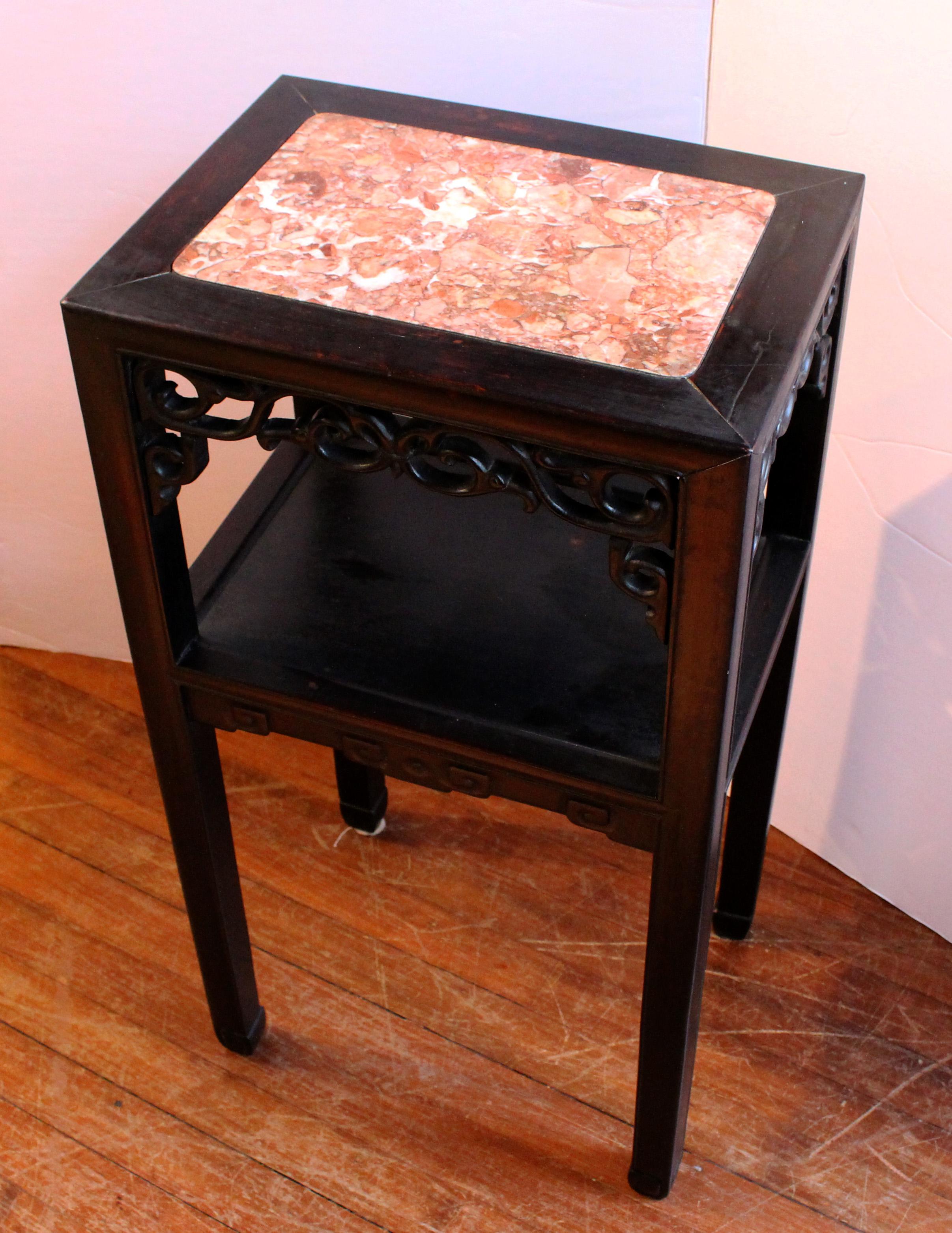 Carved Circa 1860-80 Qing Dynasty Wood & Marble Table