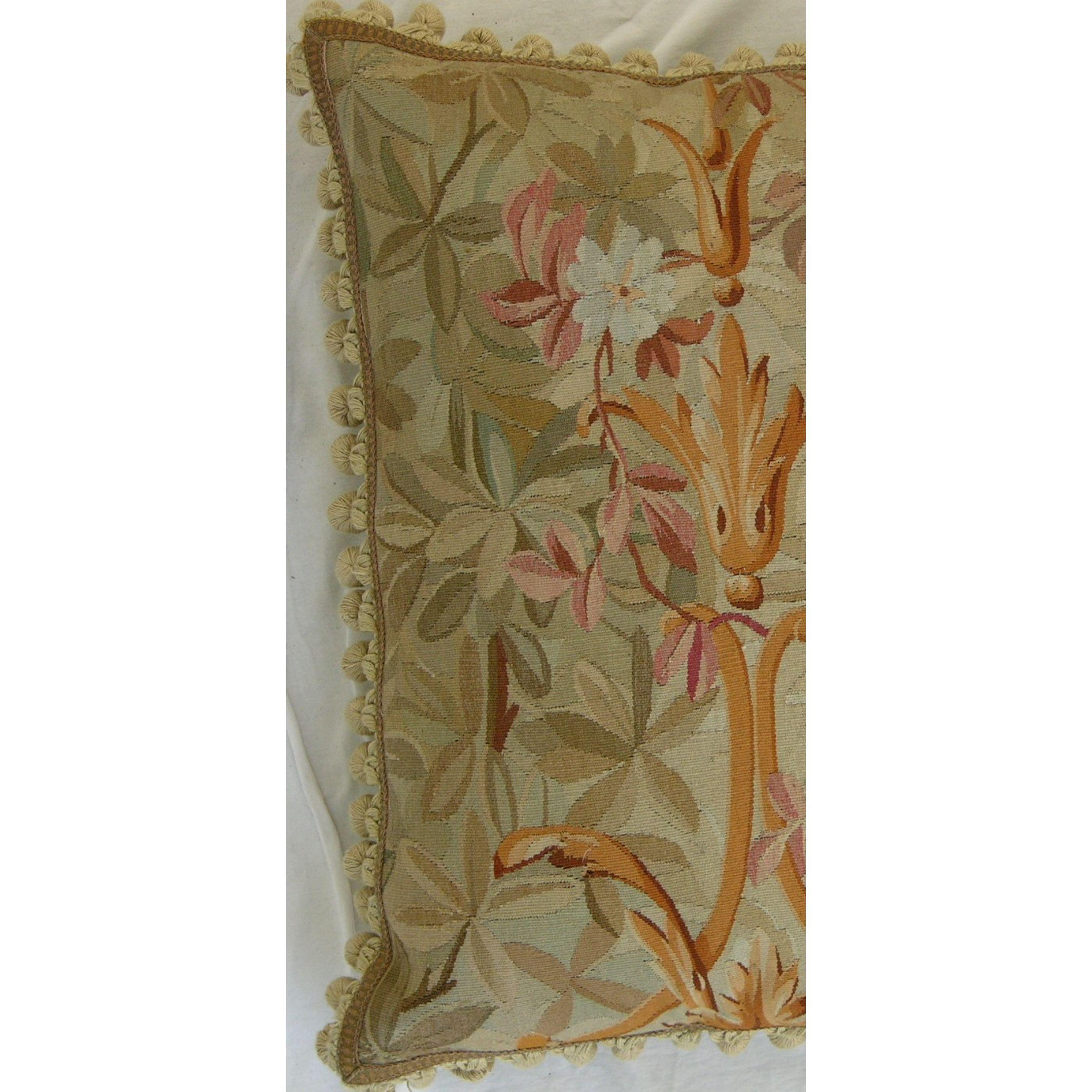 Ca. 1860 Antique French Aubusson Tapestry Pillow