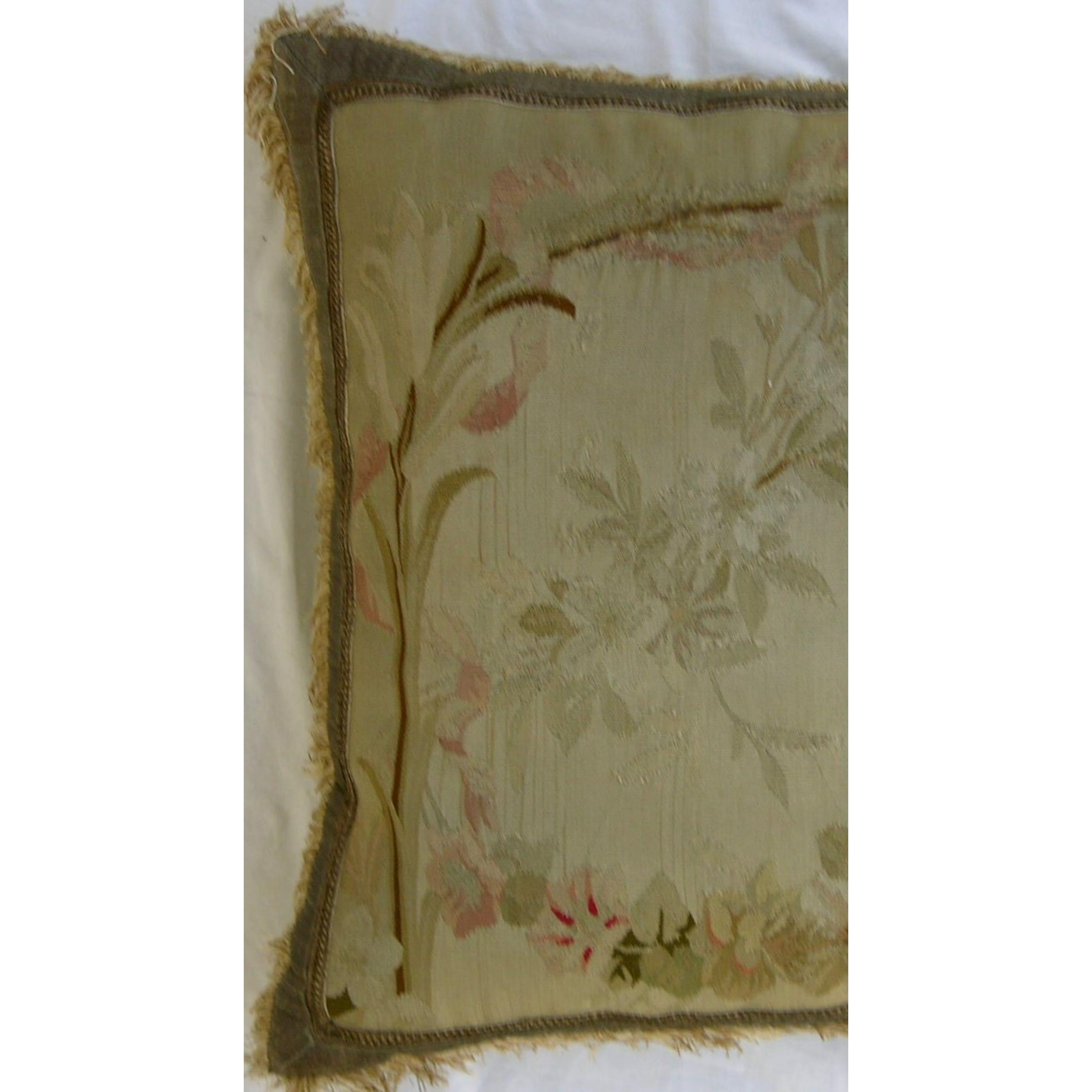 Ca. 1860 Antique French Aubusson Tapestry Pillow With Garlands of Flowers