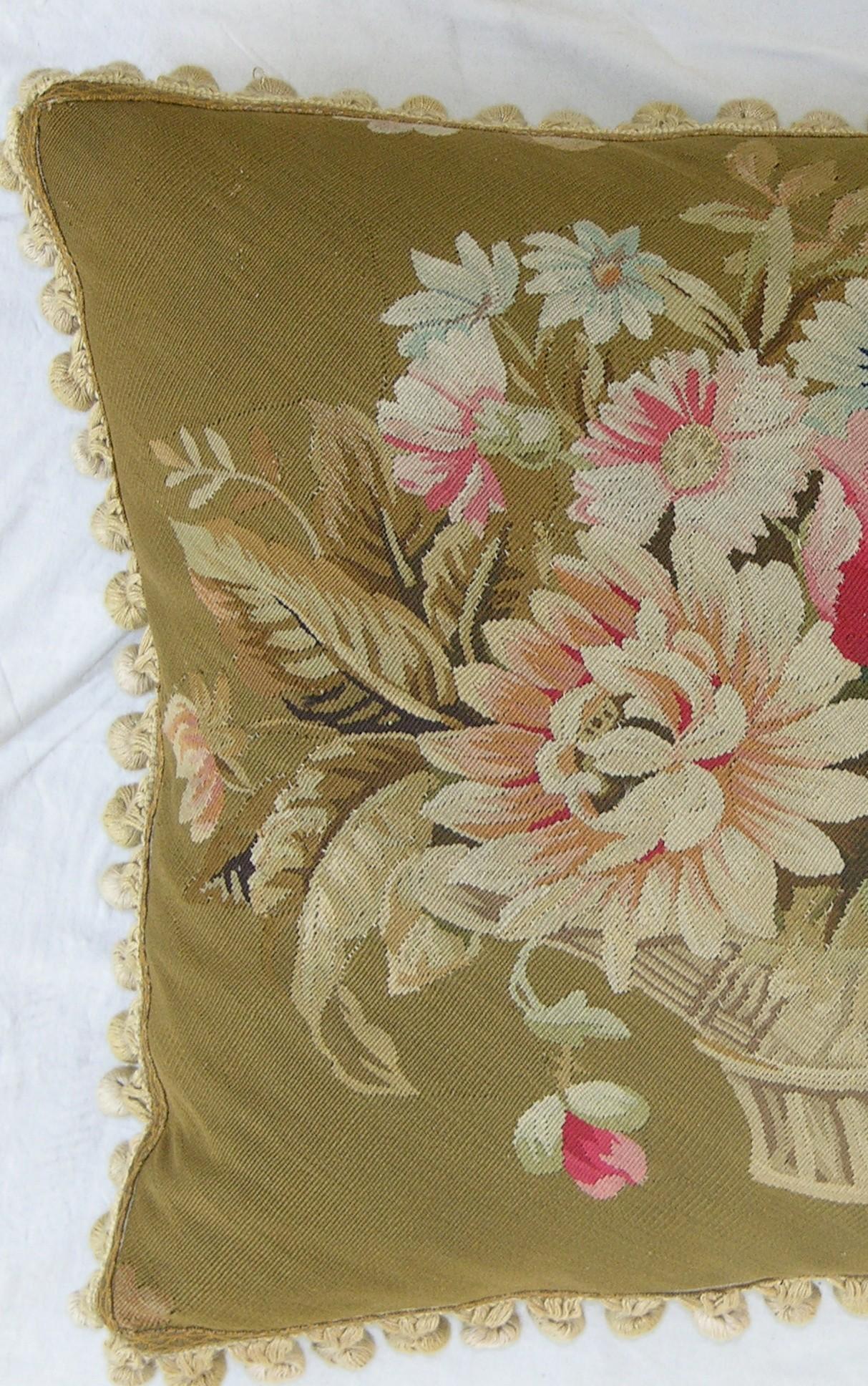 Ca.1860 Antique French Aubusson Tapestry Pillow