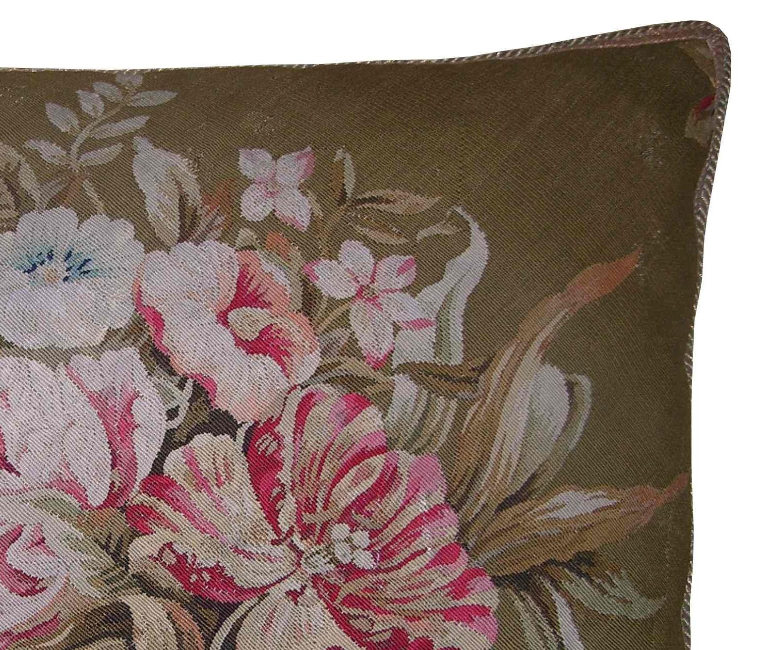 Ca.1860 Antique French Aubusson Tapestry Pillow - 25'' X 22''