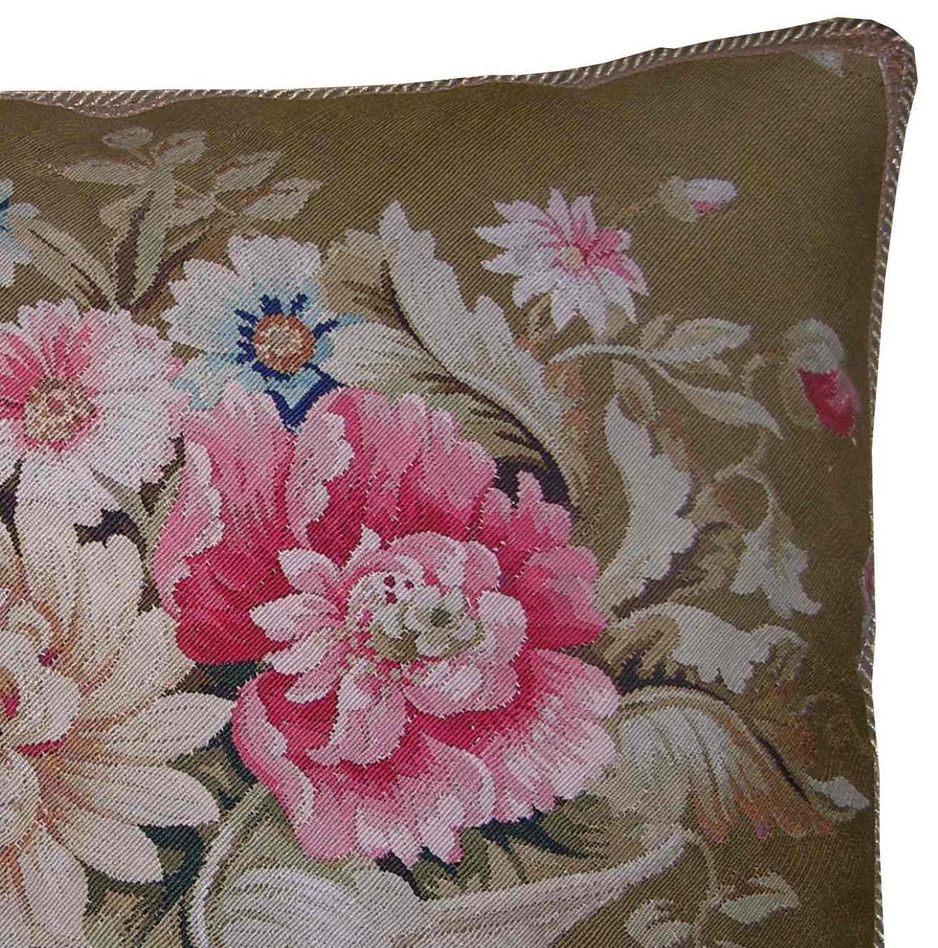 Ca.1860 Antique French Aubusson Tapestry Pillow - 23'' X 21''