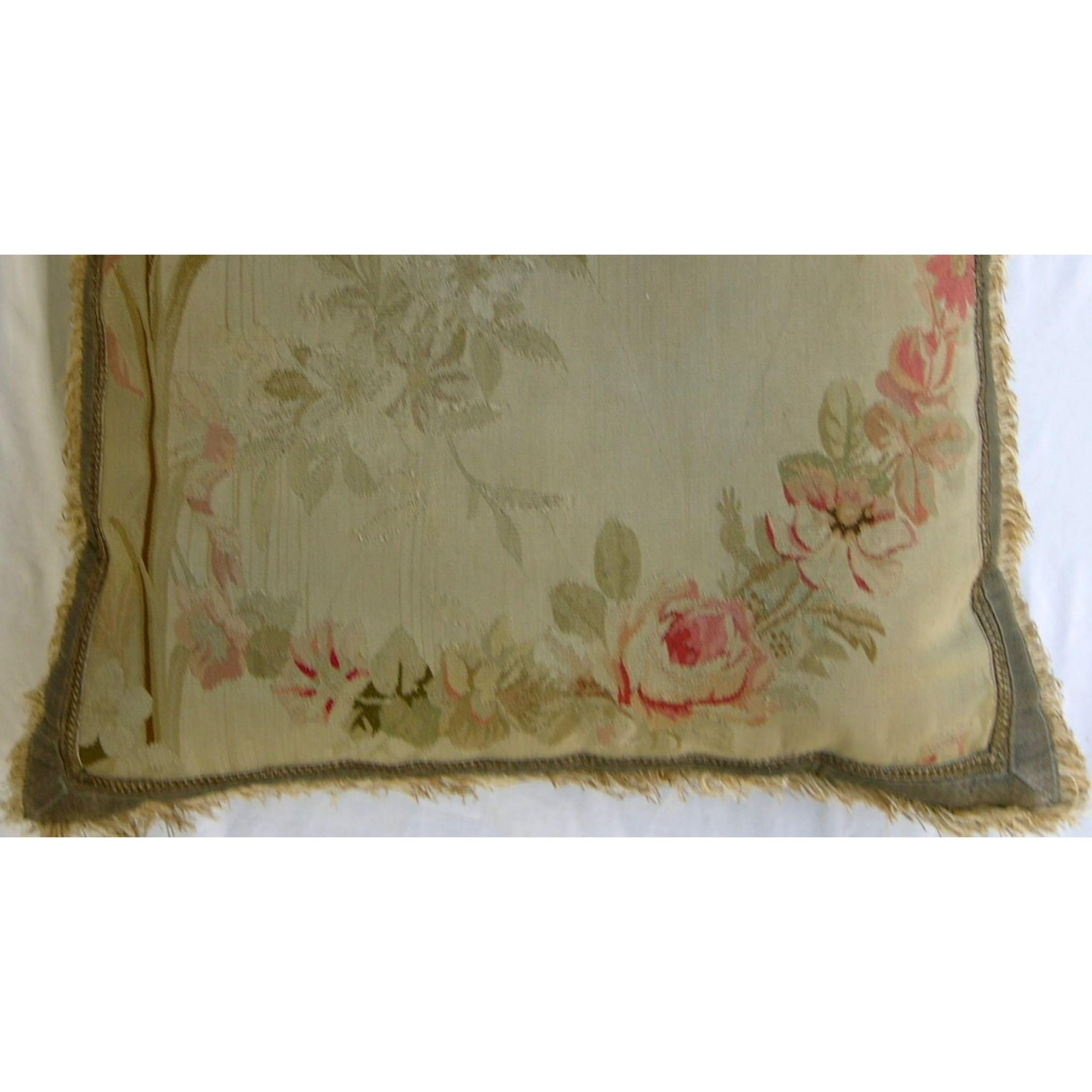 Circa 1860 Antique French Aubusson Tapestry Pillow In Good Condition For Sale In Los Angeles, US