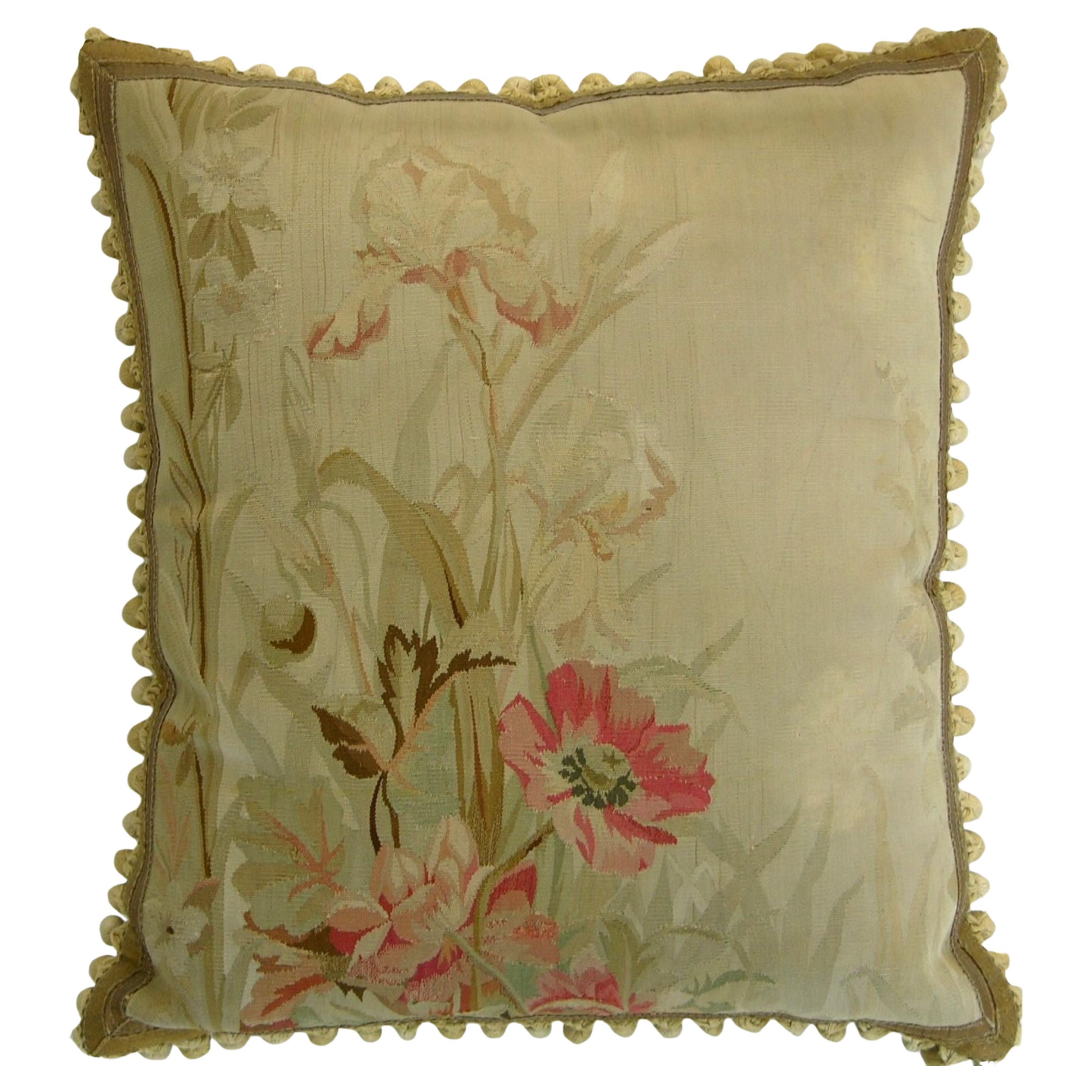 Circa 1860 Antique French Aubusson Tapestry Pillow For Sale