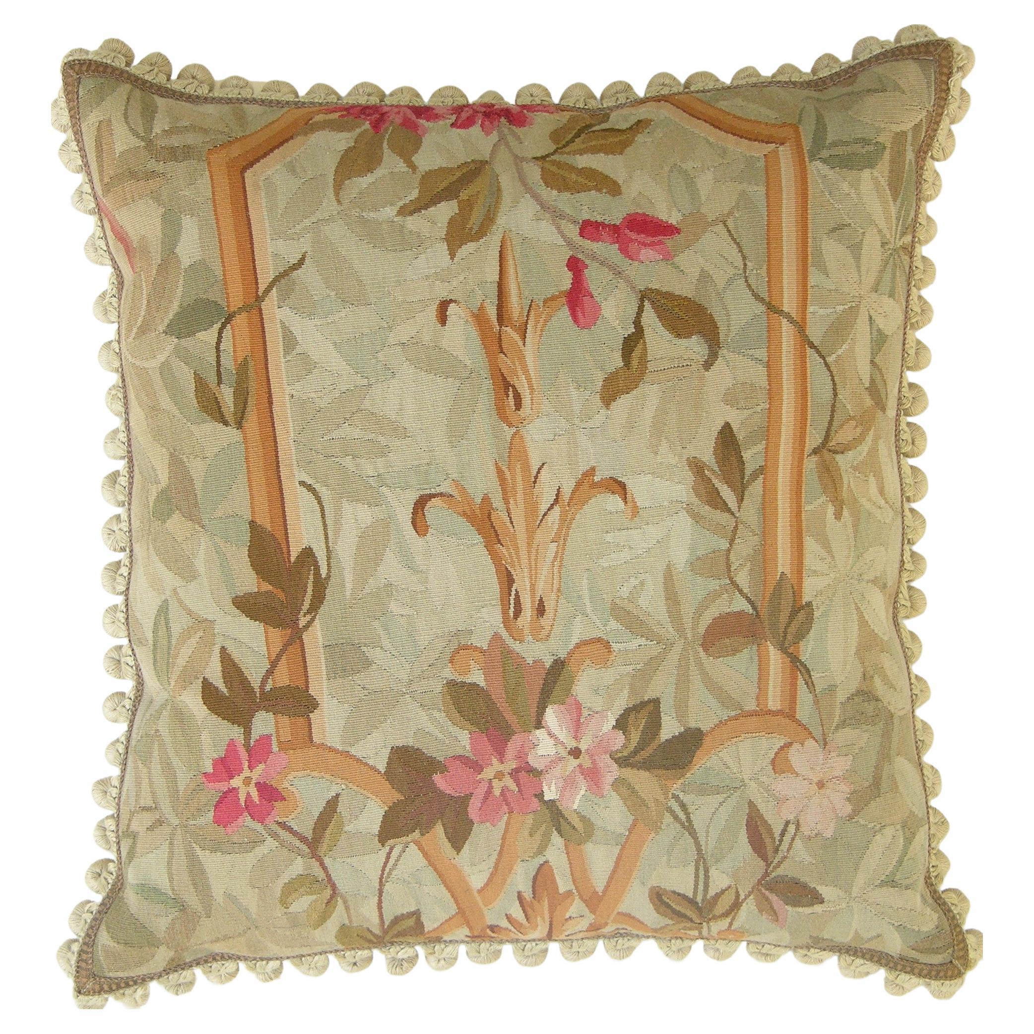 Circa 1860 Antique French Aubusson Tapestry Pillow For Sale