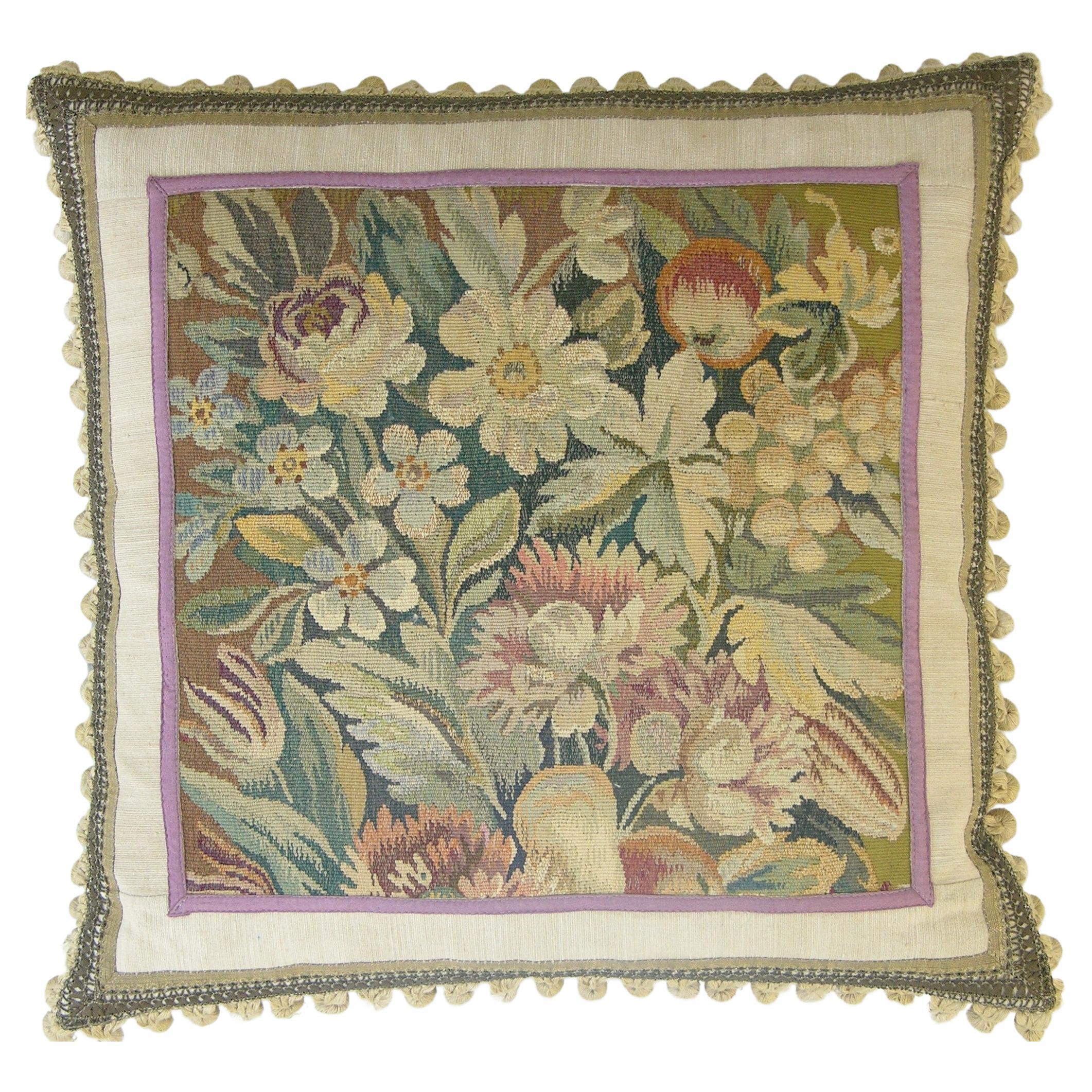 Circa 1860 Antique French Aubusson Tapestry Pillow For Sale