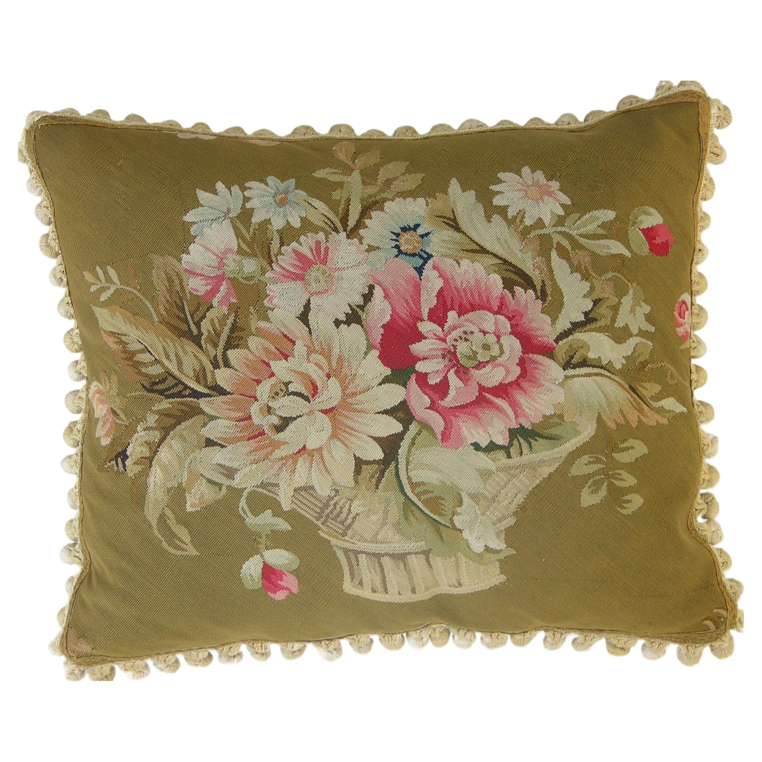 Circa 1860 Antique French Aubusson Tapestry Pillow For Sale