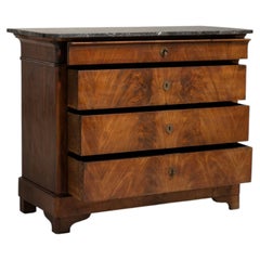 Circa 1860 Black Wood Biedermeier Chest of Drawers with Marble Top