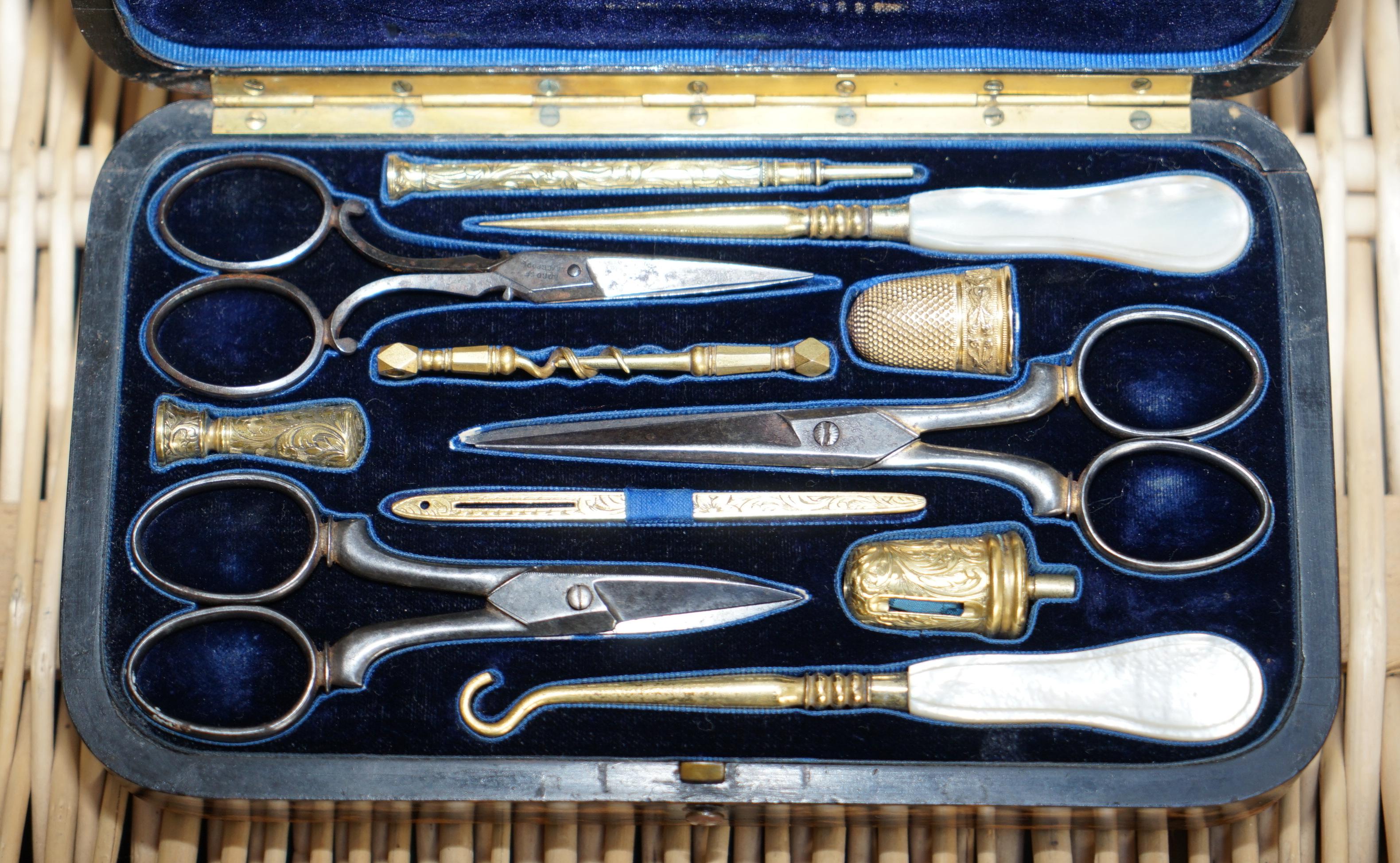 Coromandel Wood Gold Gilt Etui Sewing Kit Asprey Pencil Shell Cameos, circa 1860 5