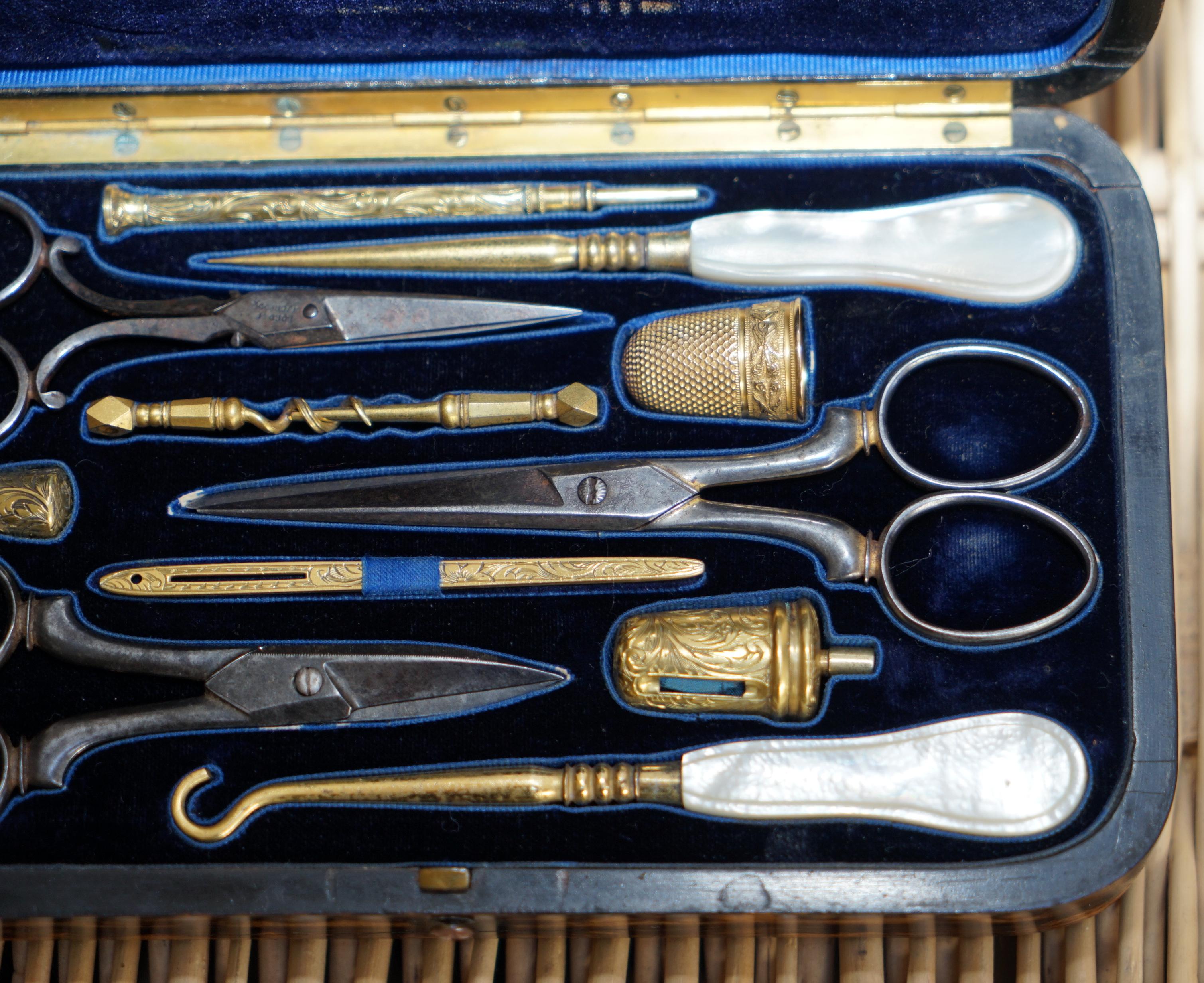 Coromandel Wood Gold Gilt Etui Sewing Kit Asprey Pencil Shell Cameos, circa 1860 8