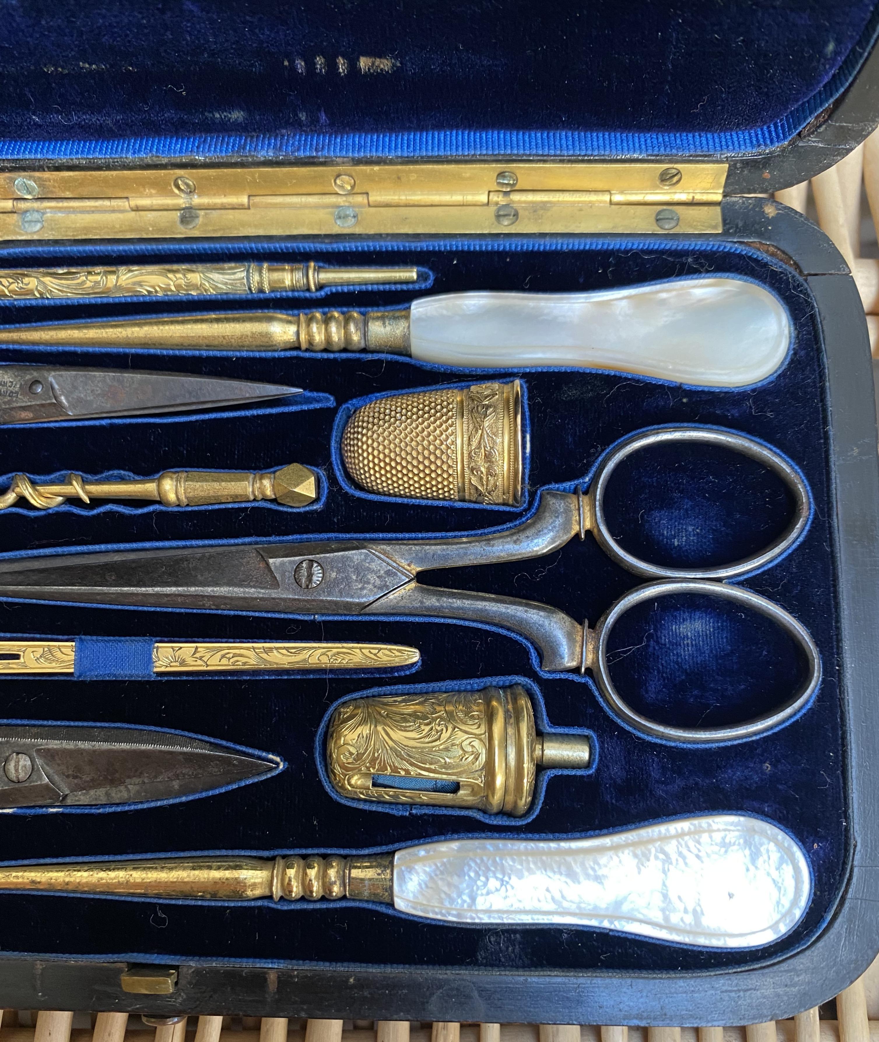 Coromandel Wood Gold Gilt Etui Sewing Kit Asprey Pencil Shell Cameos, circa 1860 11