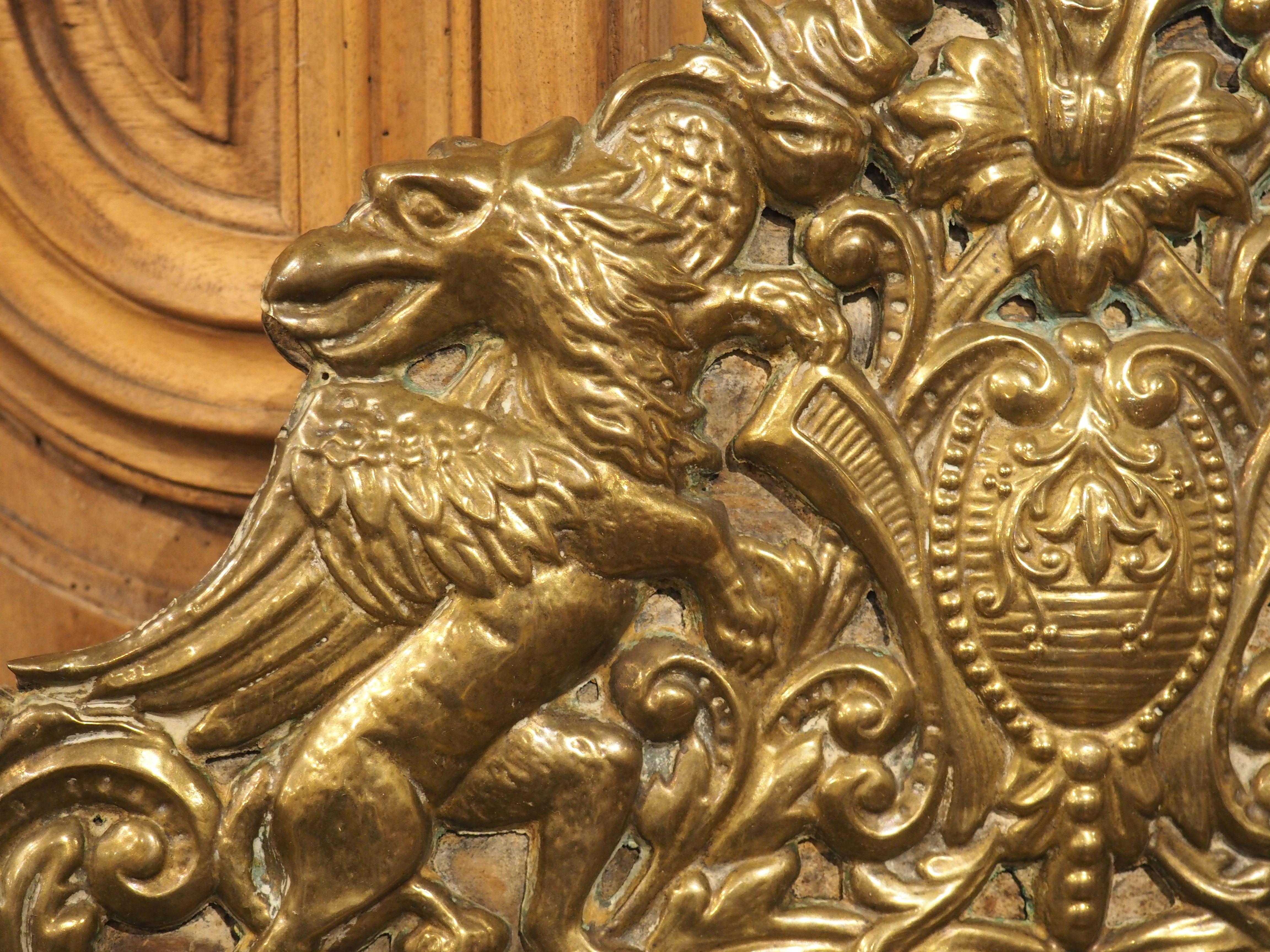 Circa 1860 Ebonized and Brass Repousse Louis XIV Style Parclose Mirror For Sale 4