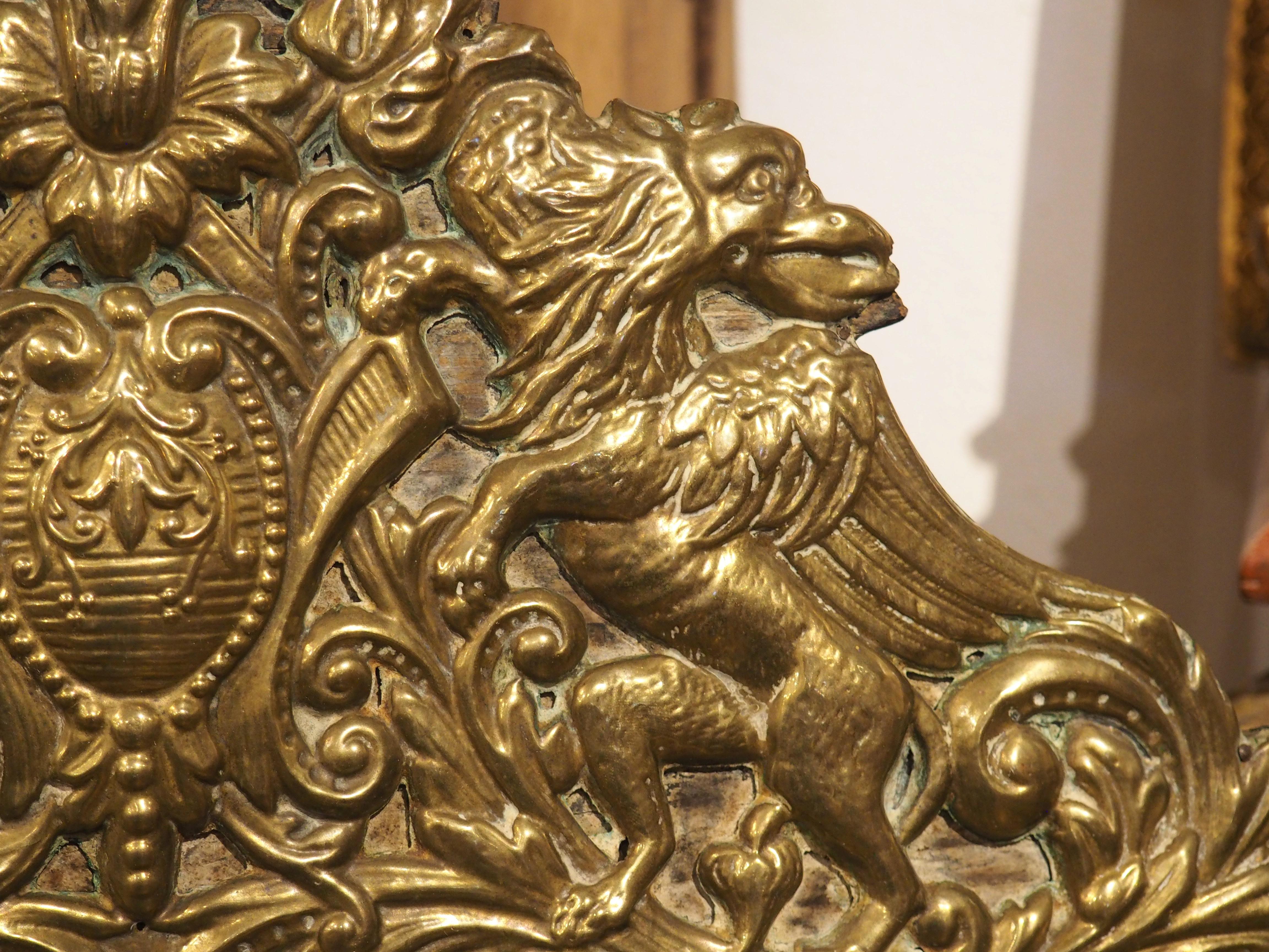 Circa 1860 Ebonized and Brass Repousse Louis XIV Style Parclose Mirror For Sale 6