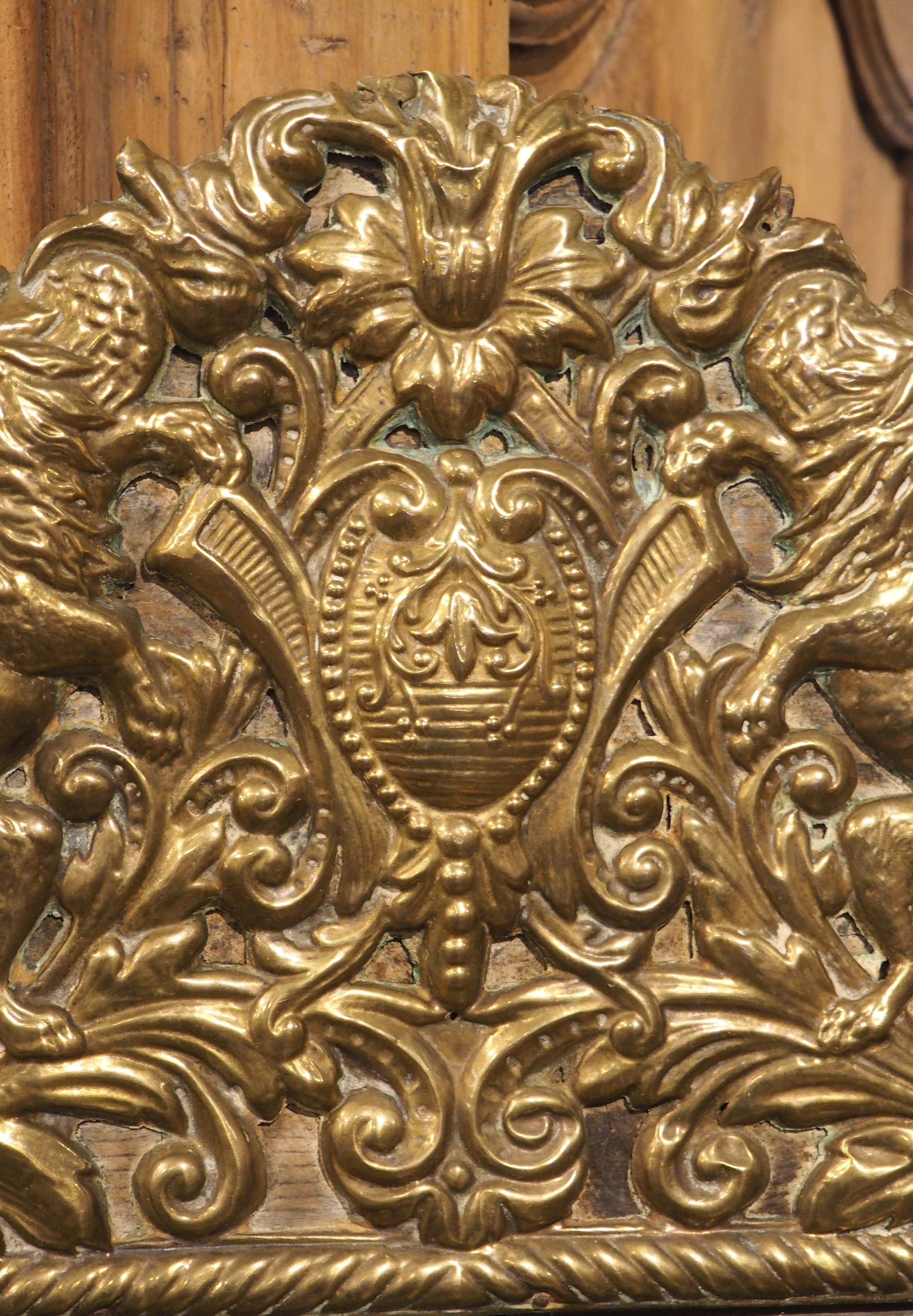 Circa 1860 Ebonized and Brass Repousse Louis XIV Style Parclose Mirror For Sale 7