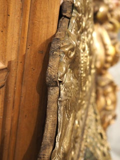 Circa 1860 Ebonized and Brass Repousse Louis XIV Style Parclose Mirror