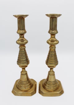 Circa 1860 English Brass Candlesticks, a Pair