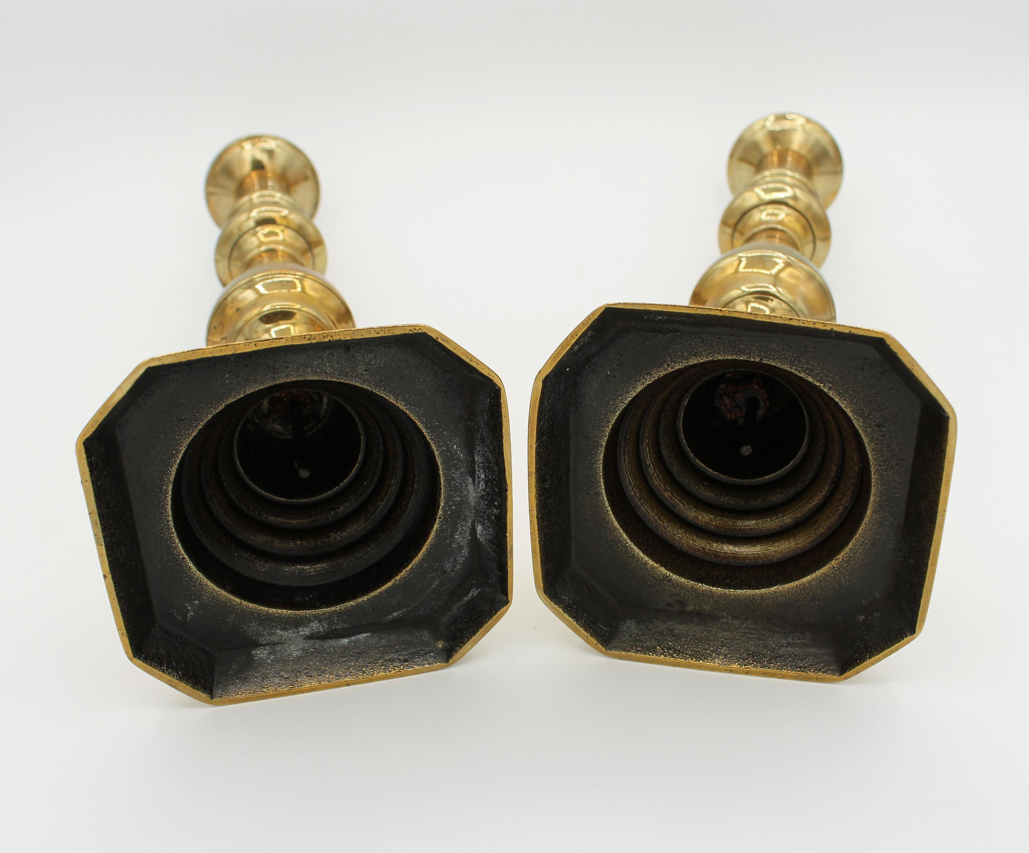 19th Century Circa 1860 English Brass Candlesticks, a Pair For Sale