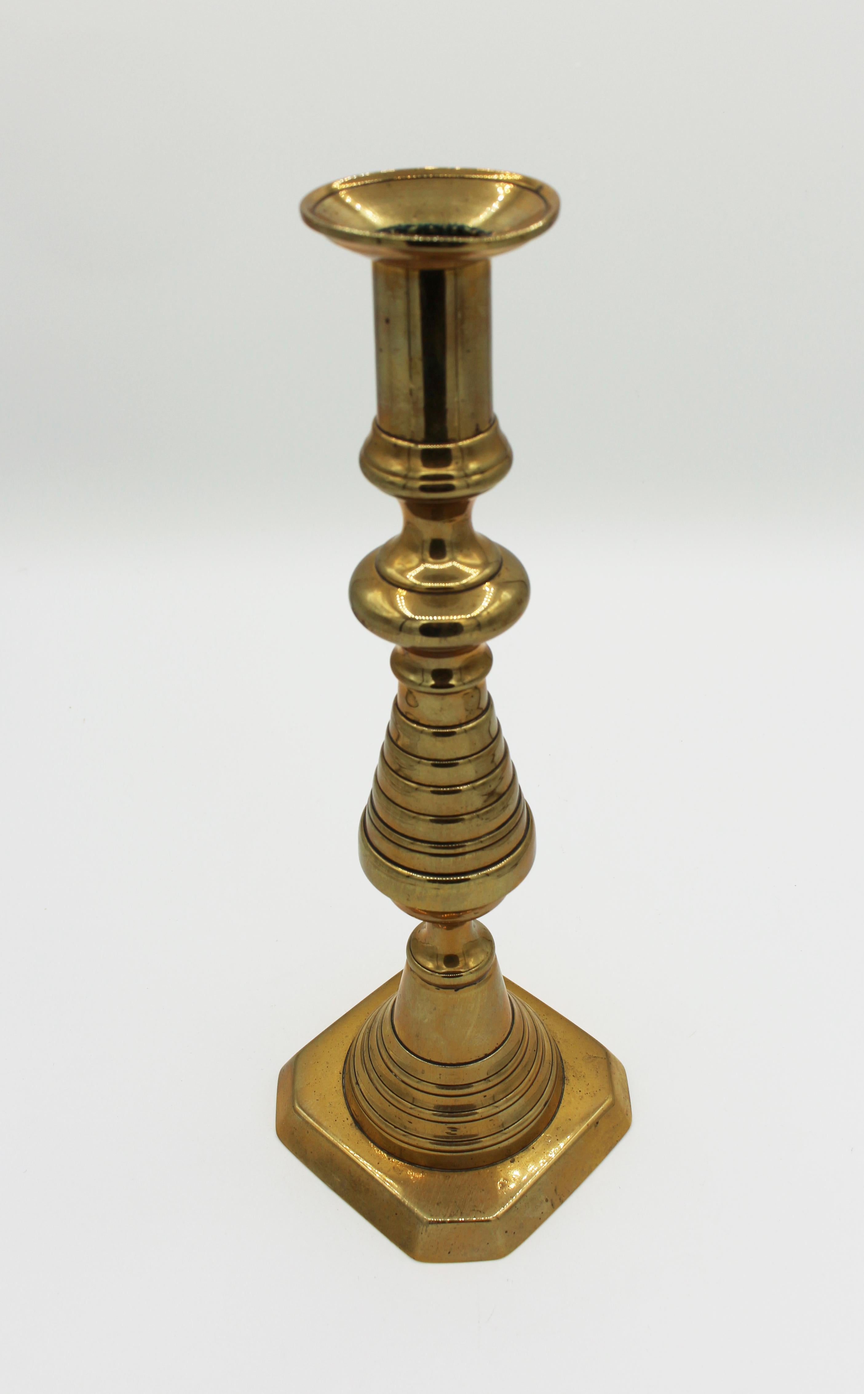Circa 1860 English Brass Candlesticks, a Pair For Sale 1
