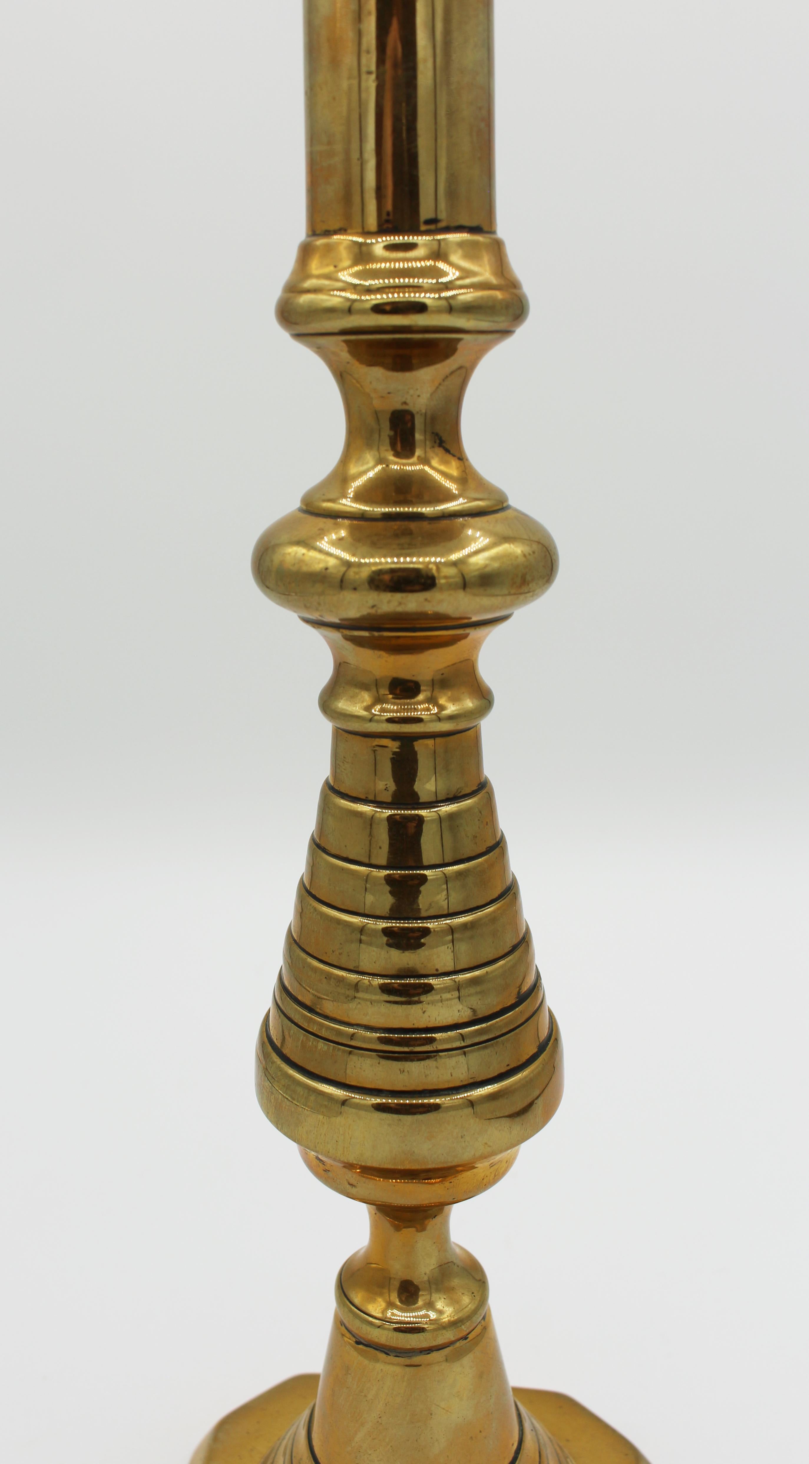 Circa 1860 English Brass Candlesticks, a Pair For Sale 2