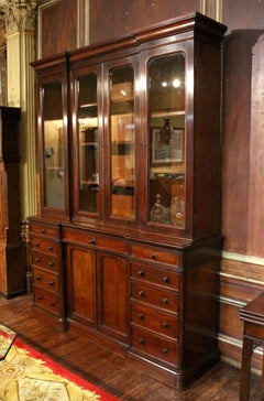 Circa 1860 English Breakfront Bookcase Cabinet
