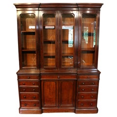 Circa 1860 English Breakfront Bookcase Cabinet