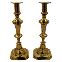Circa 1860 English Grand Scale Pair of Brass Candlesticks