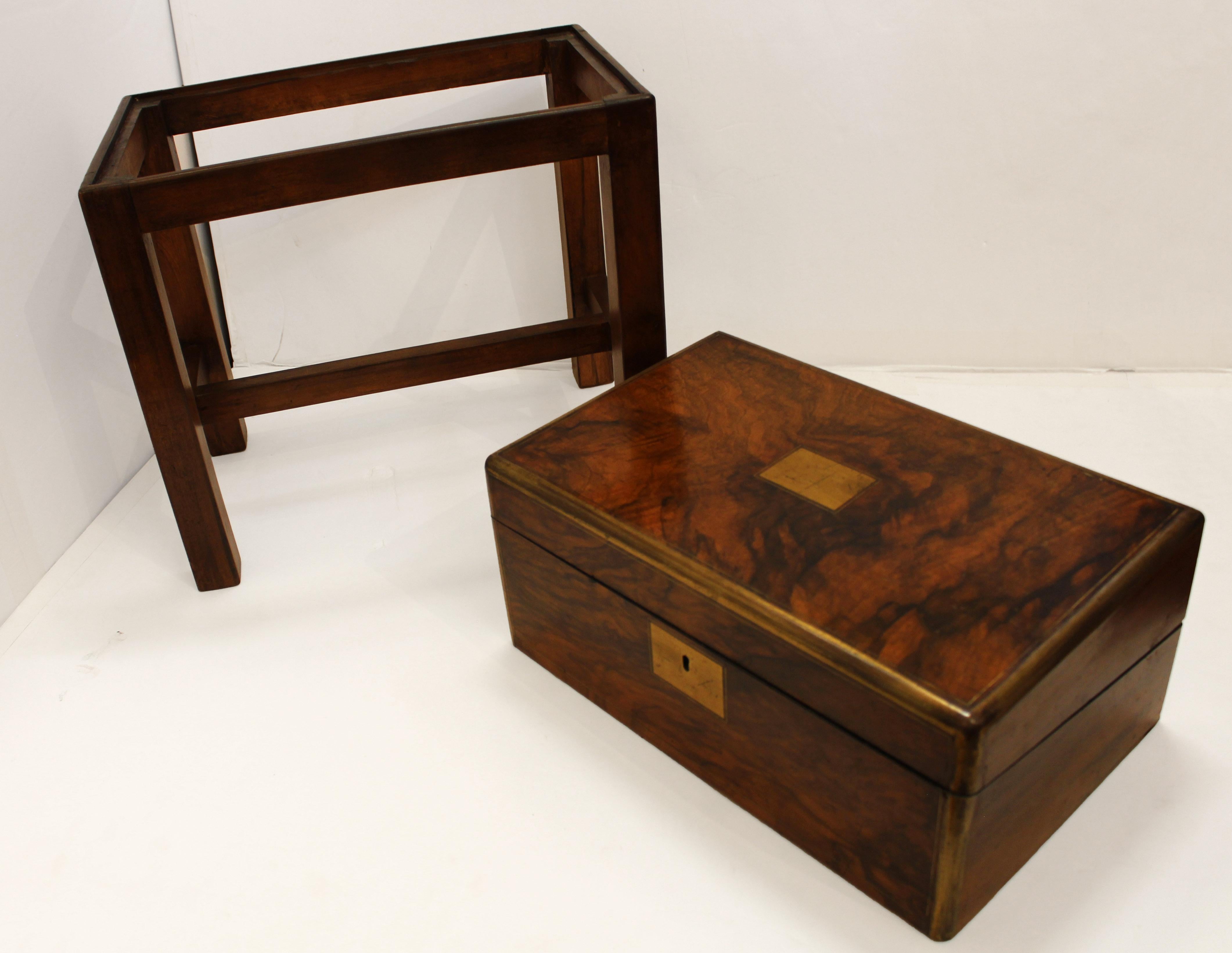 Victorian Circa 1860 English Lap Desk on Custom Side Table Stand