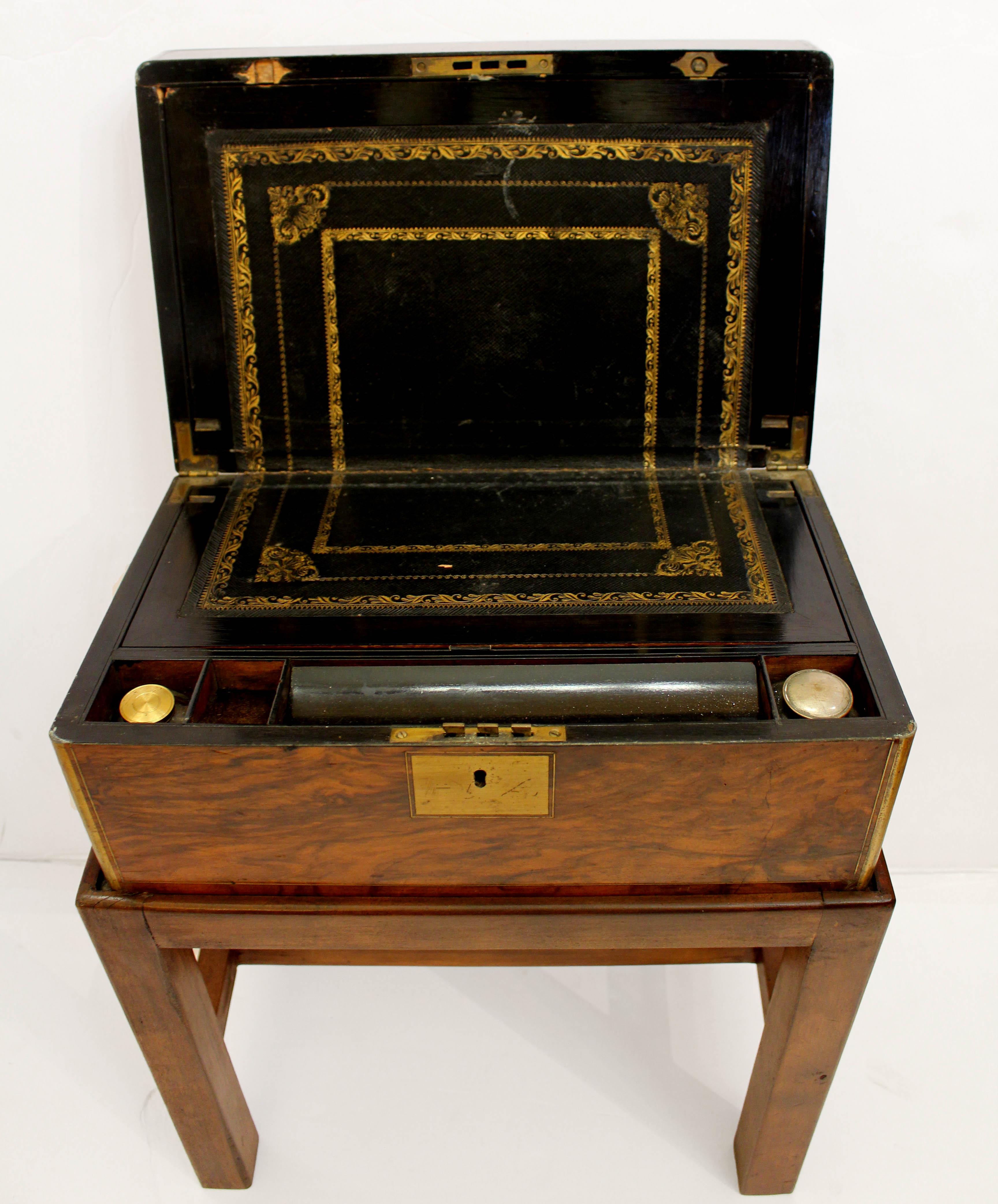 Brass Circa 1860 English Lap Desk on Custom Side Table Stand