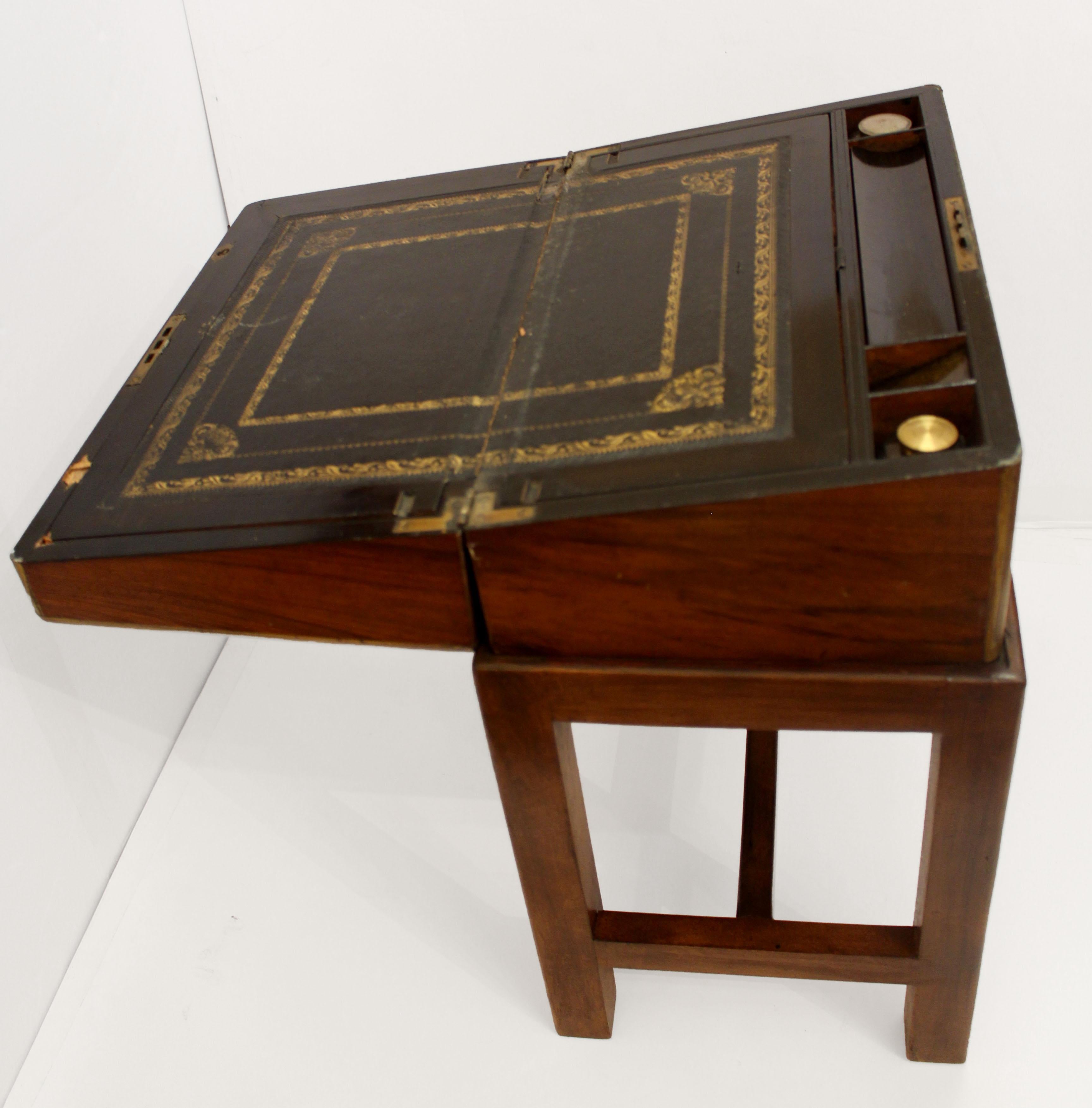 Circa 1860 English Lap Desk on Custom Side Table Stand 1