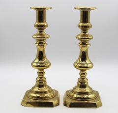 Circa 1860 English Pair of Brass 11" Candlesticks