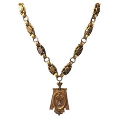 Circa 1860 Fleur de Lys Solid Gold Necklace wtih Victorian Mourning Locket