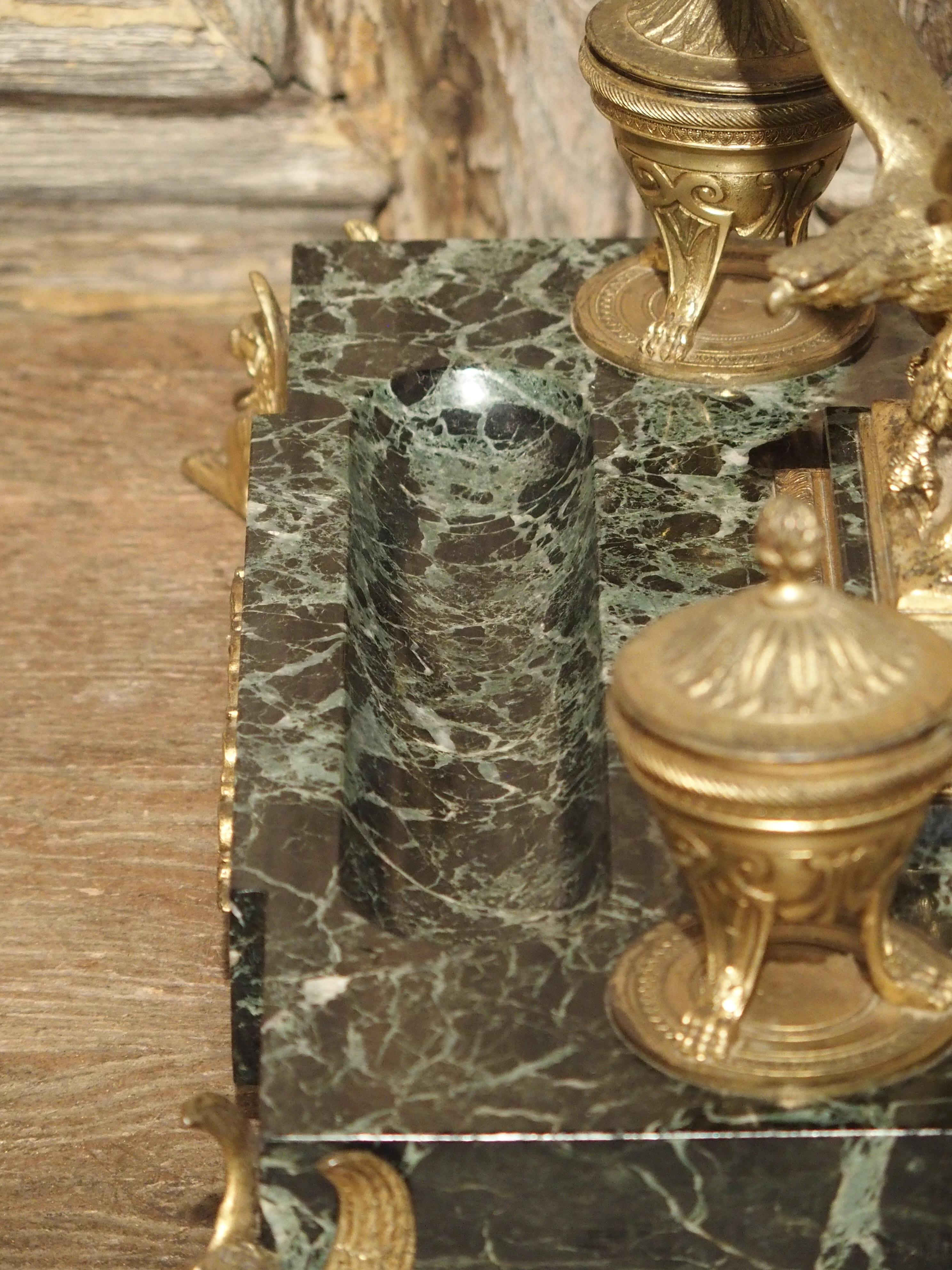 French Empire Style Marble and Bronze Inkwell with Letter Opener, circa 1860 4