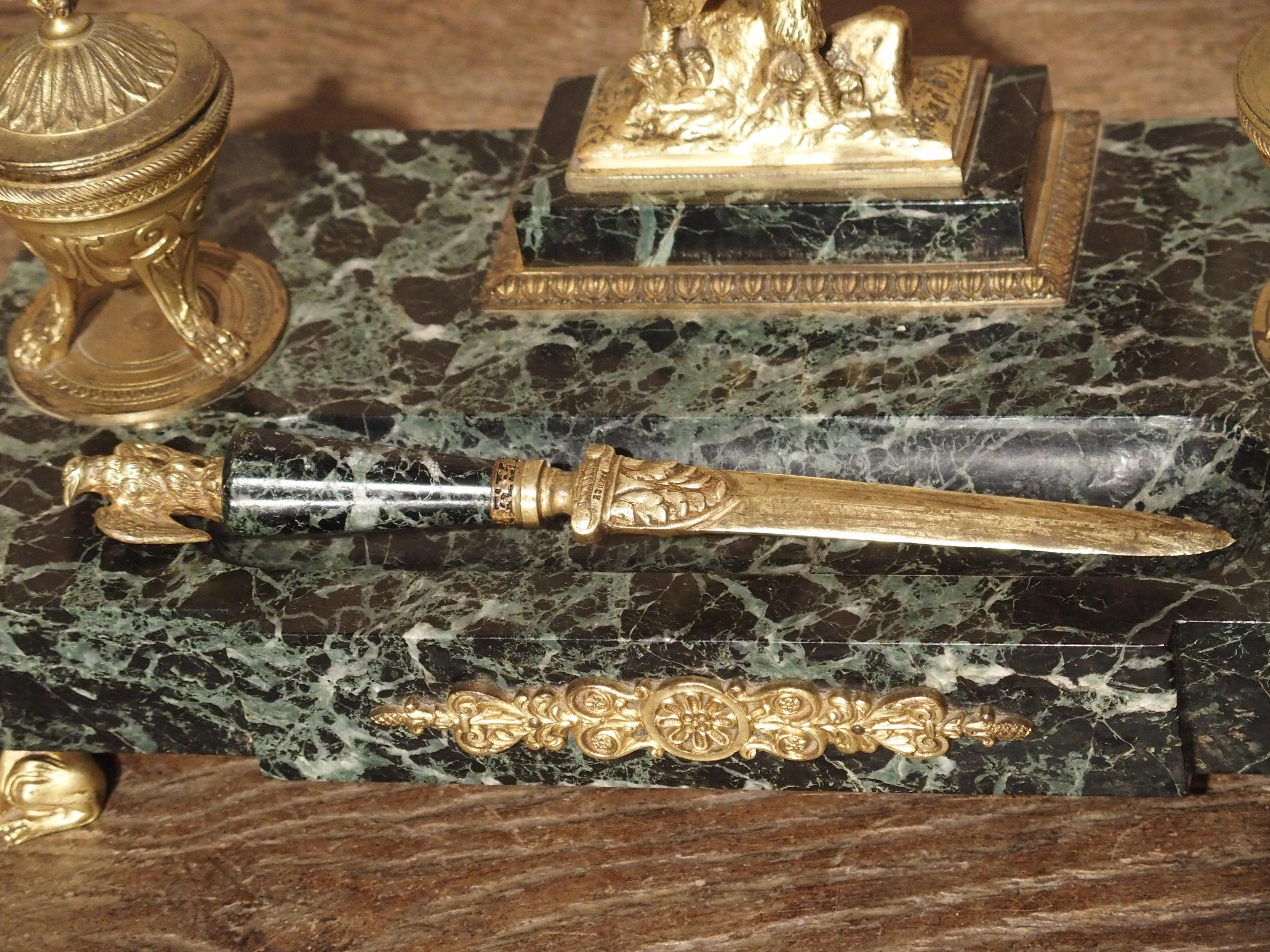 French Empire Style Marble and Bronze Inkwell with Letter Opener, circa 1860 8